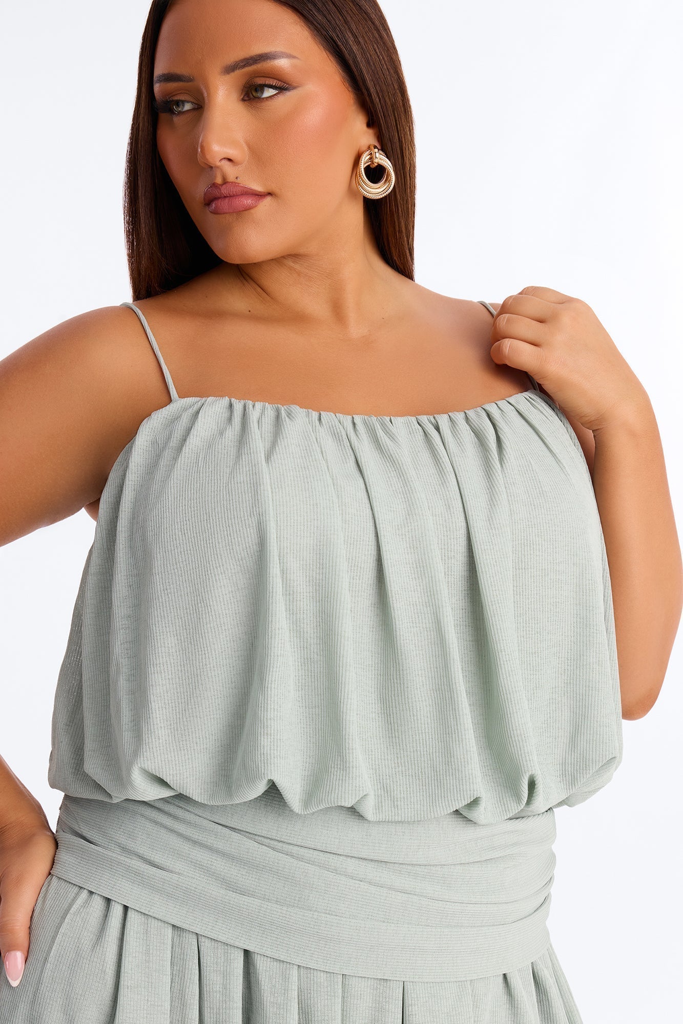 Luna Spaghetti Strap Textured Mini Dress - Sage