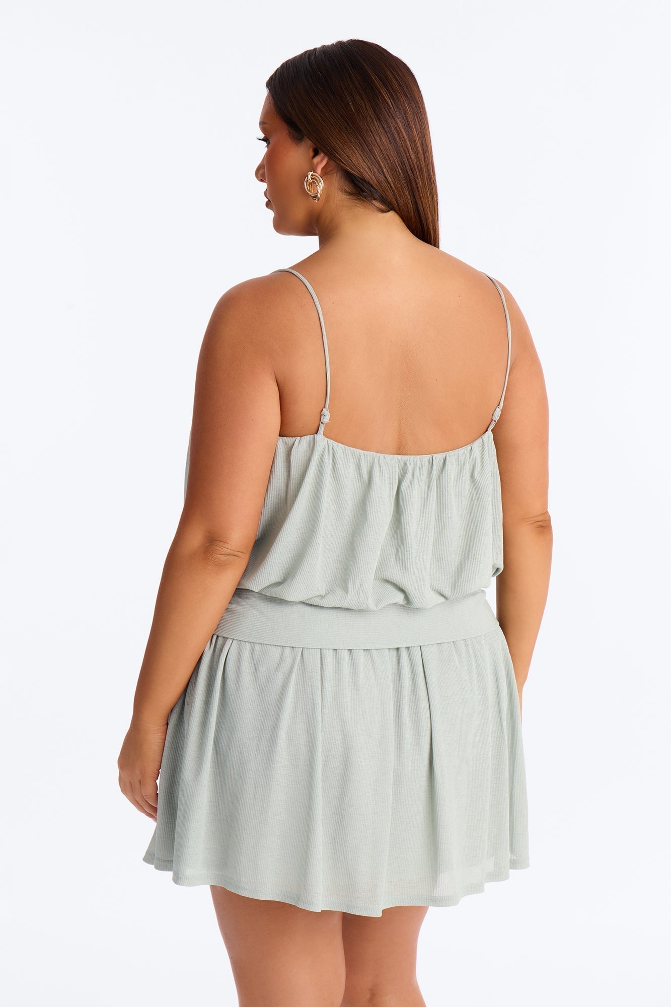 Luna Spaghetti Strap Textured Mini Dress - Sage