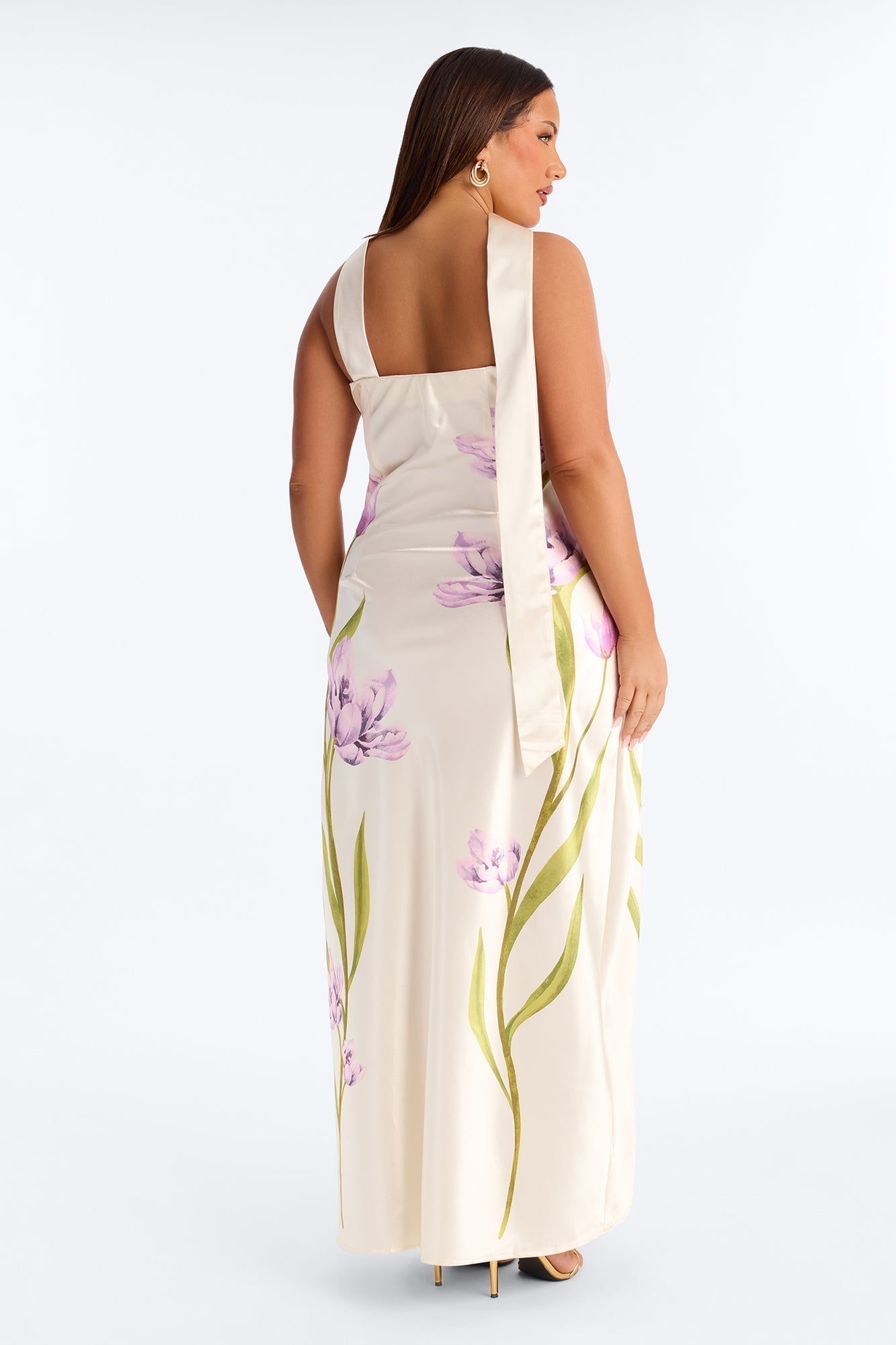 Jelissa Scarf Satin Maxi Dress - Ivory/combo