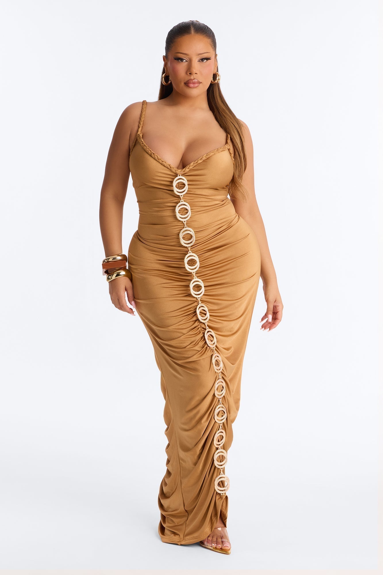Giselle Ruched Maxi Dress - Gold