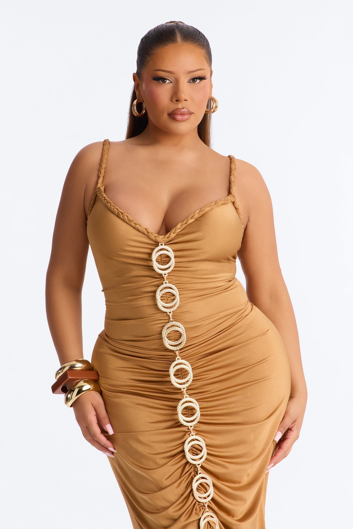 Giselle Ruched Maxi Dress - Gold