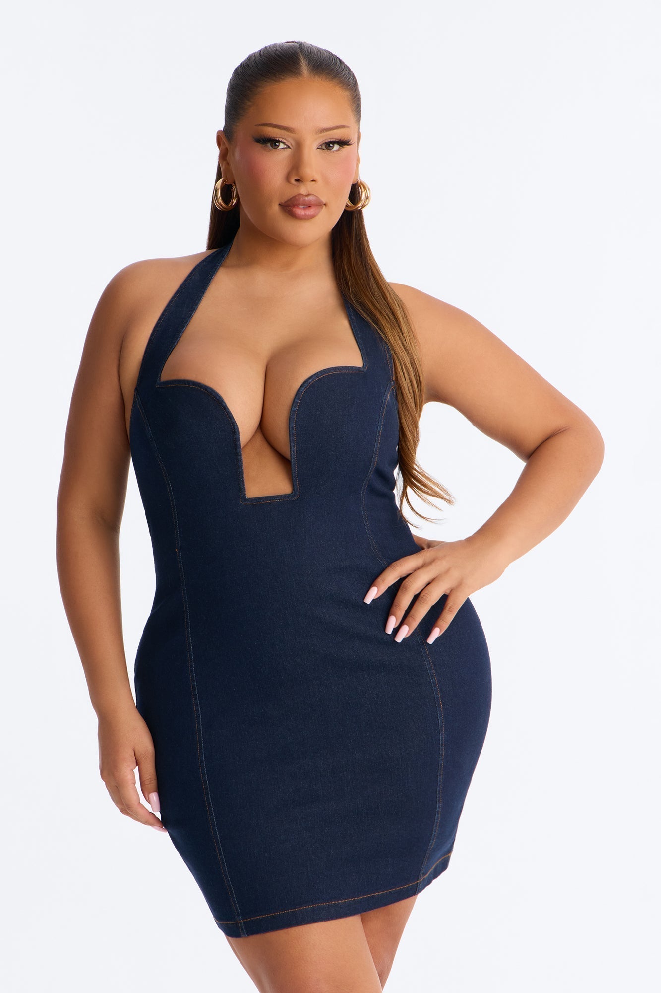 Jae Rae Halter Stretch Denim Micro Mini Dress - Dark Wash