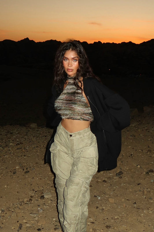 Talk It Up Oversized Distressed Washed Cargo Pant - Khaki