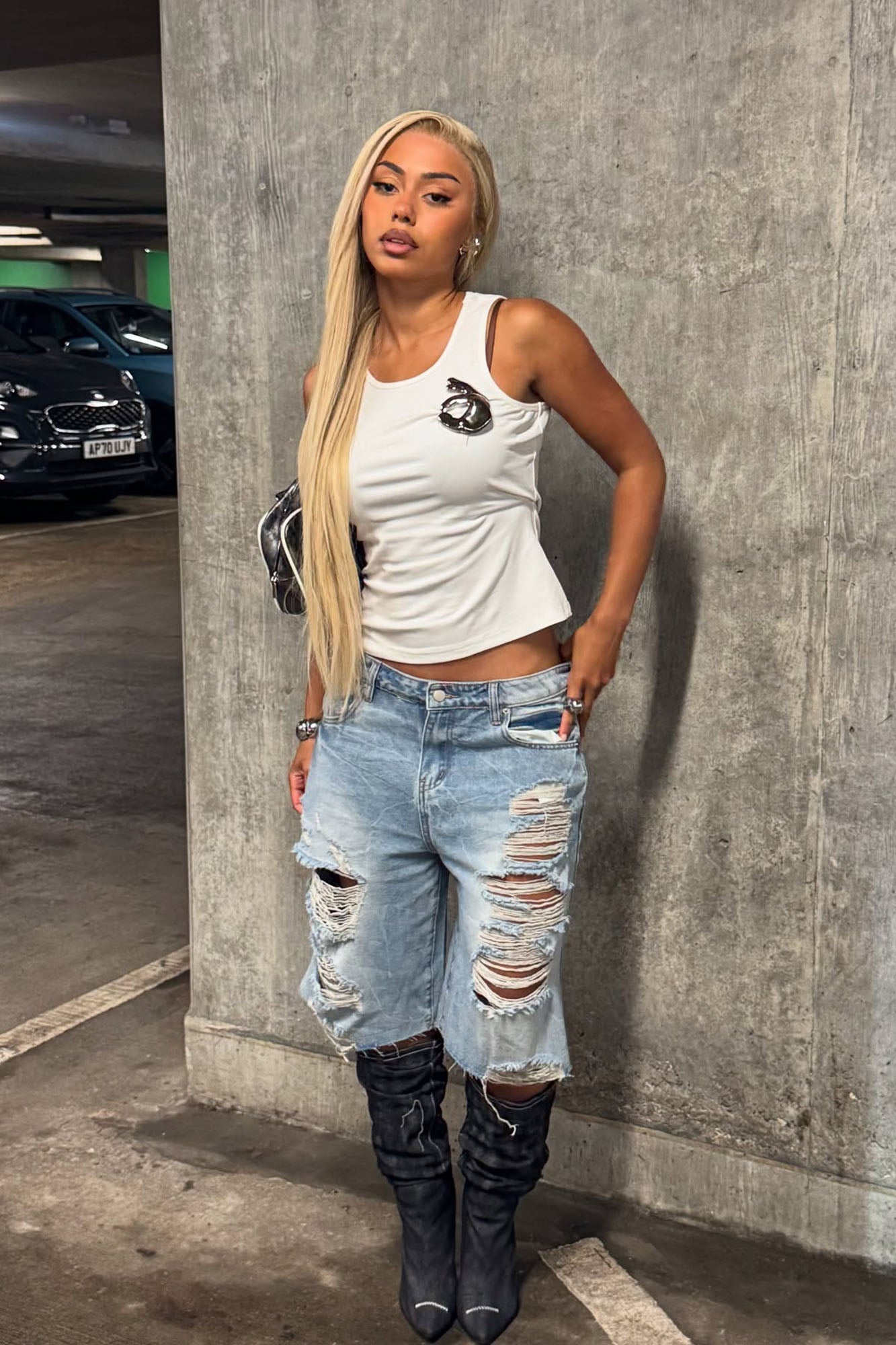 Watch Me Go Ripped Denim Shorts - Vintage Wash