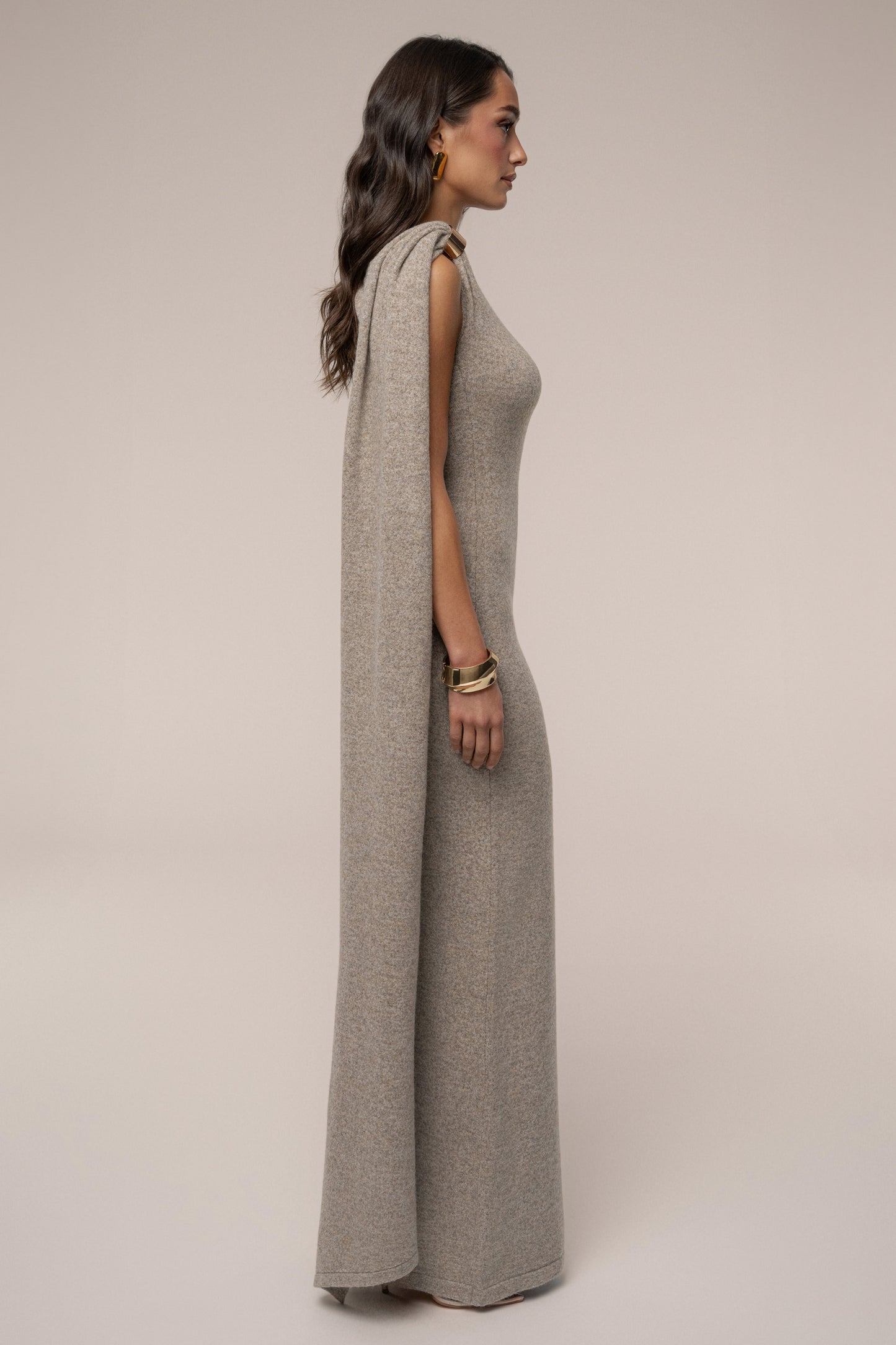 Taupe Aniza Drape Maxi Dress