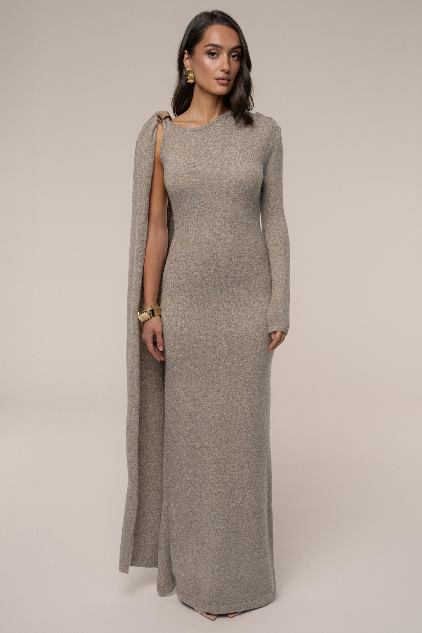Taupe Aniza Drape Maxi Dress