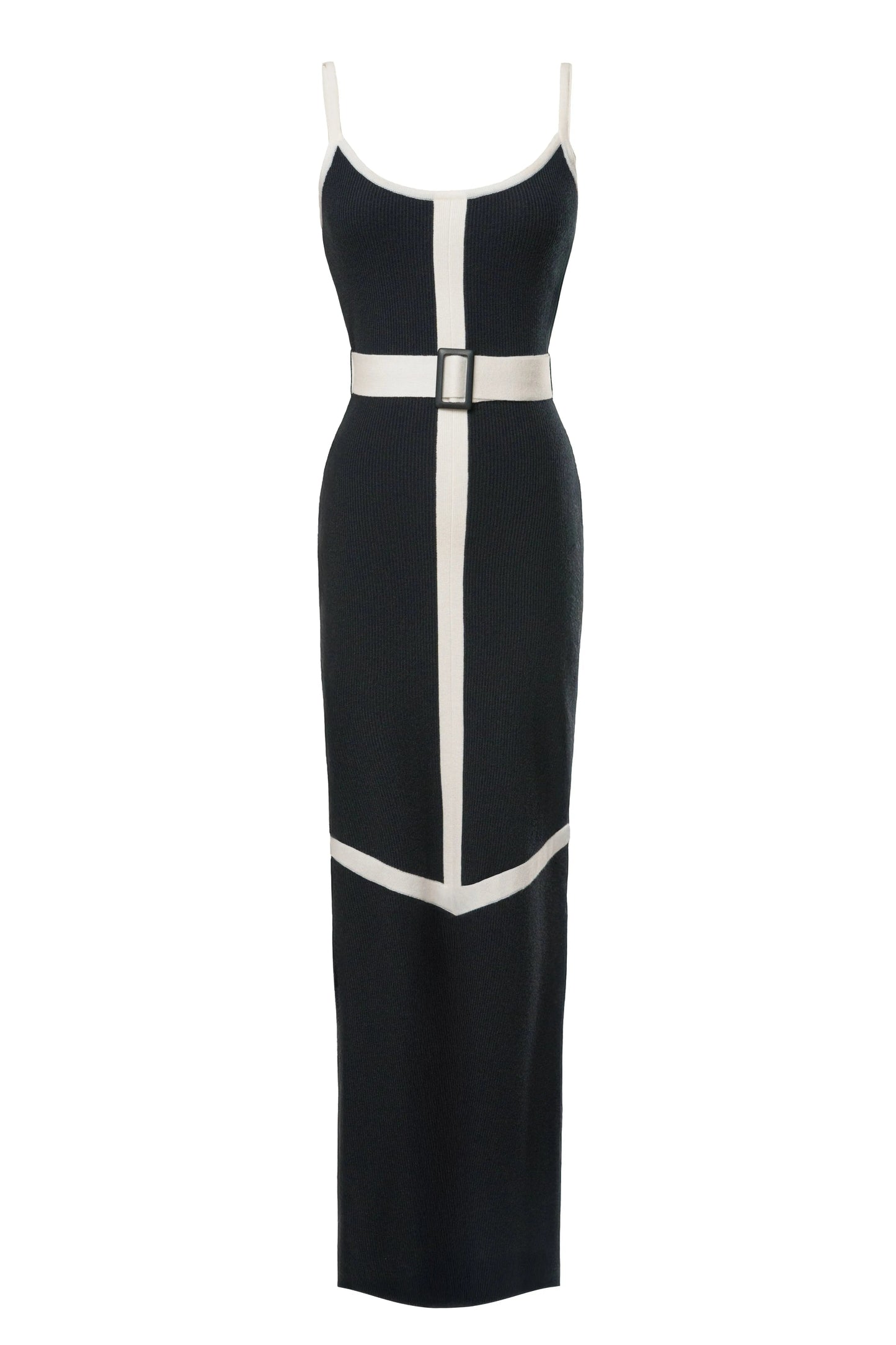 Black/Ivory Belted Cami Maxi Dress