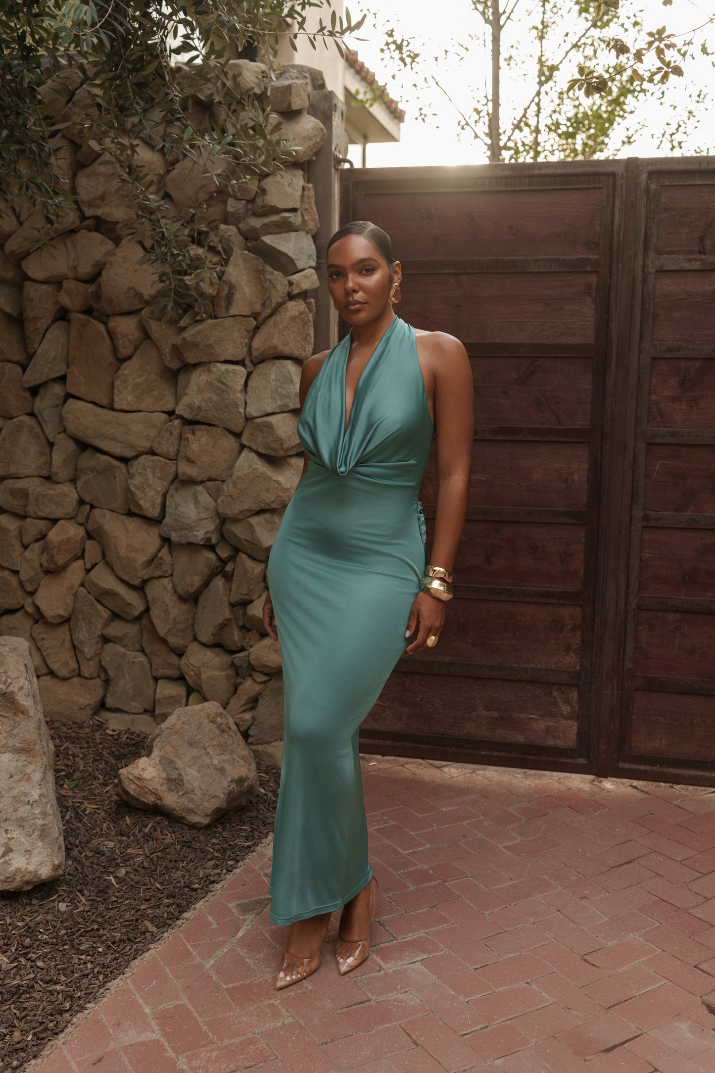 PRE-ORDER Teal Lunara Cowl Maxi Dress