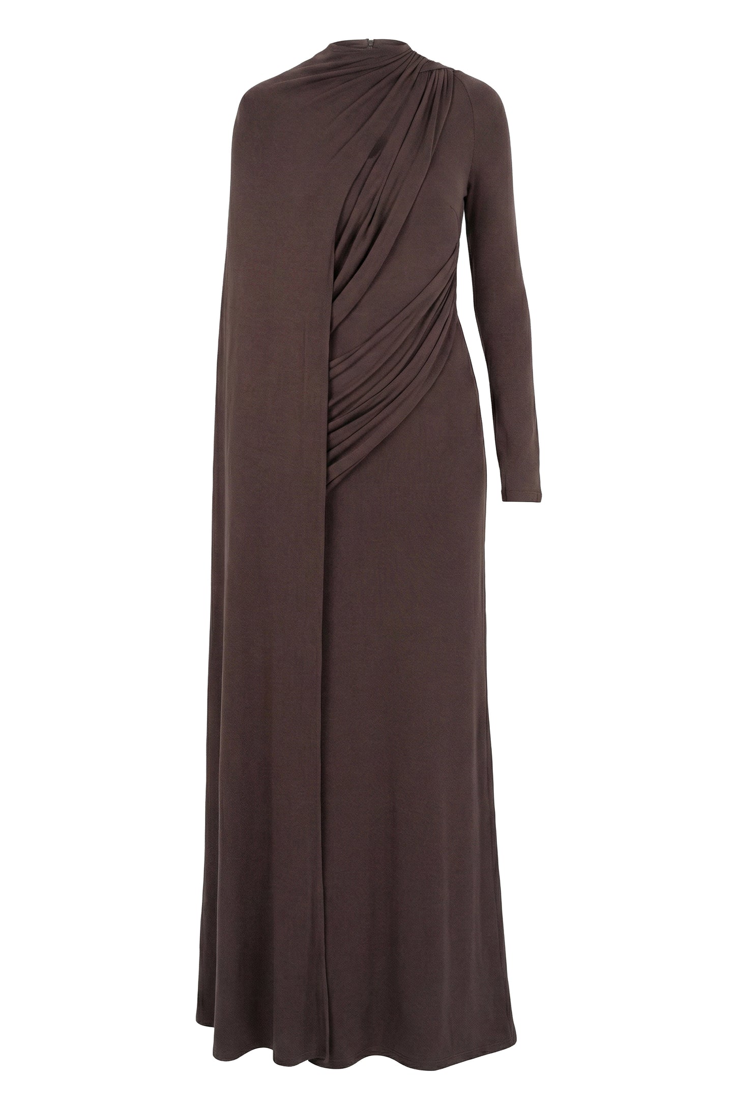 Chocolate Draped Elegance Cape Dress