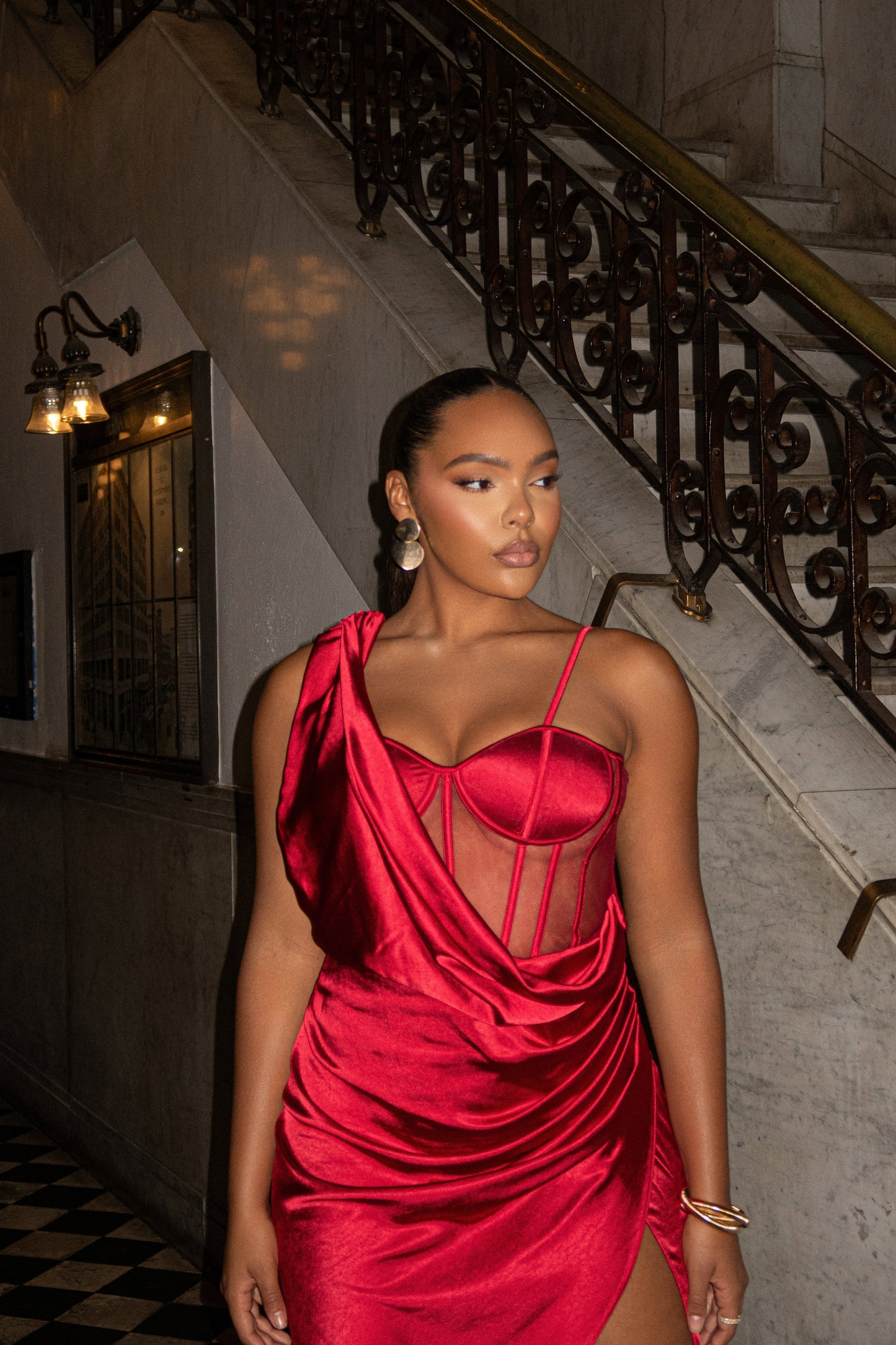 Red Anastacia Drape Maxi Dress