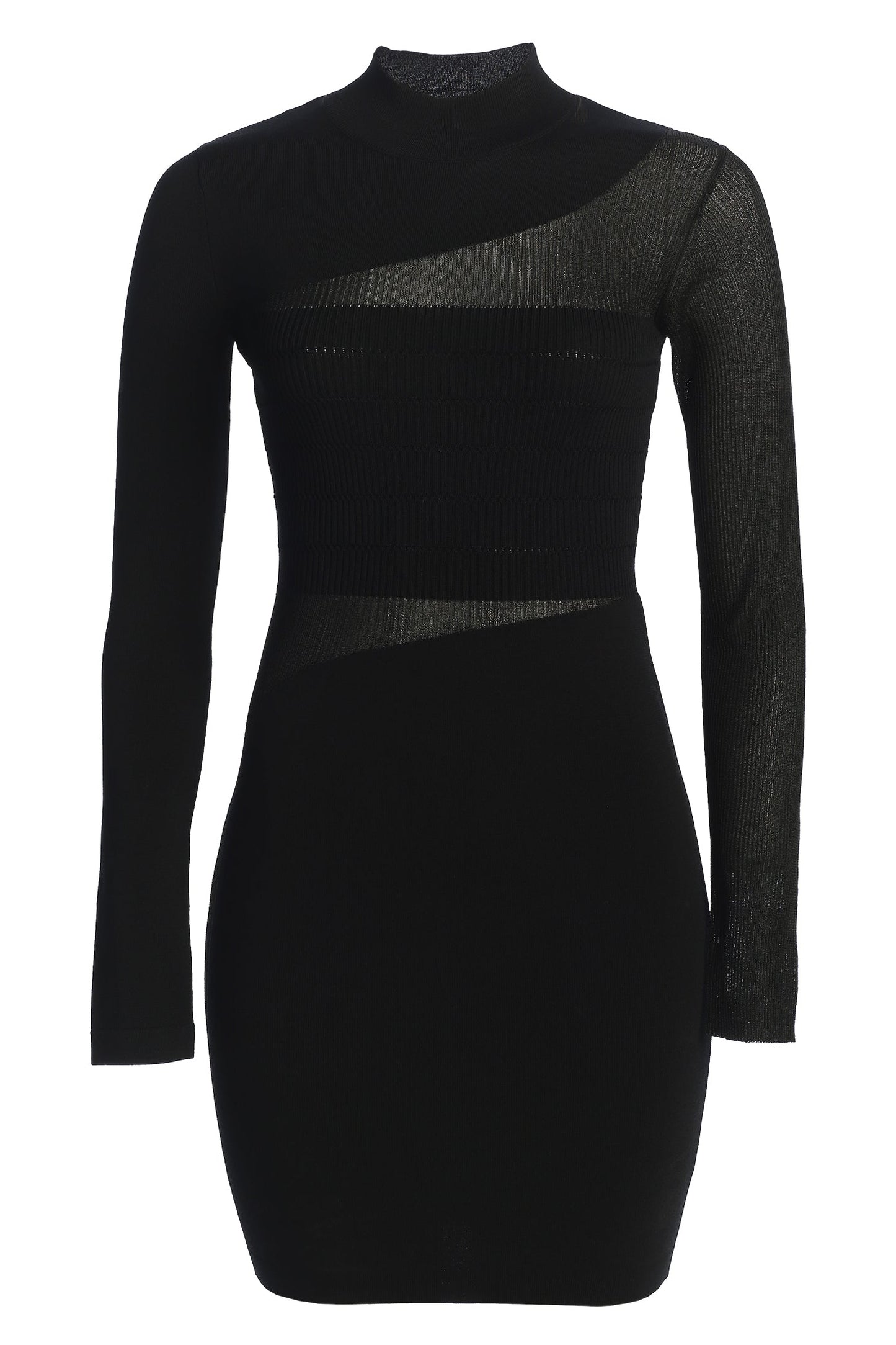 Black Sheer Knit Mock Neck Dress