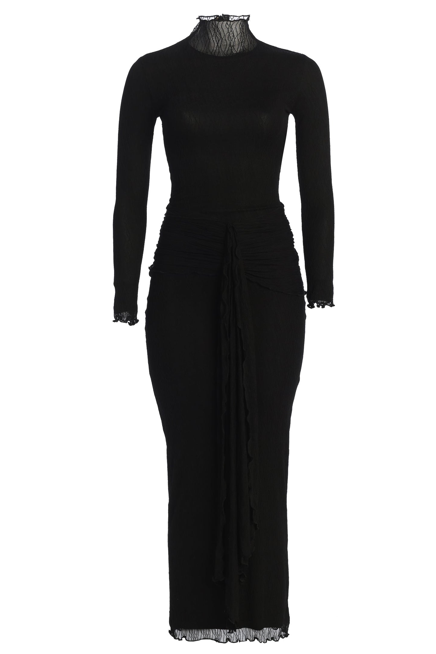 Black Drape Mock Neck Dress