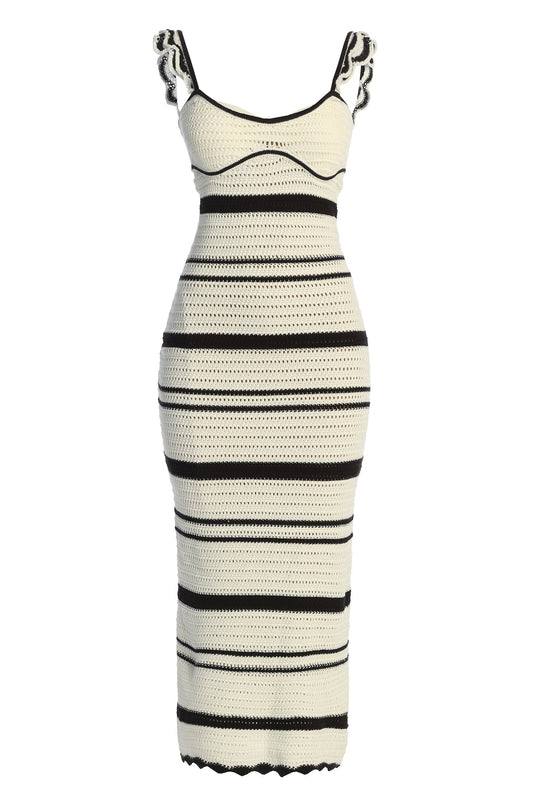 Ivory/Black Norina Striped Midi Dress