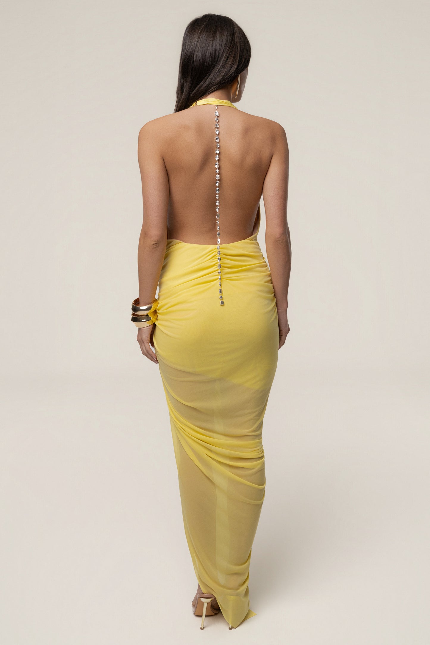 Yellow Ariana Plunge Halter Dress