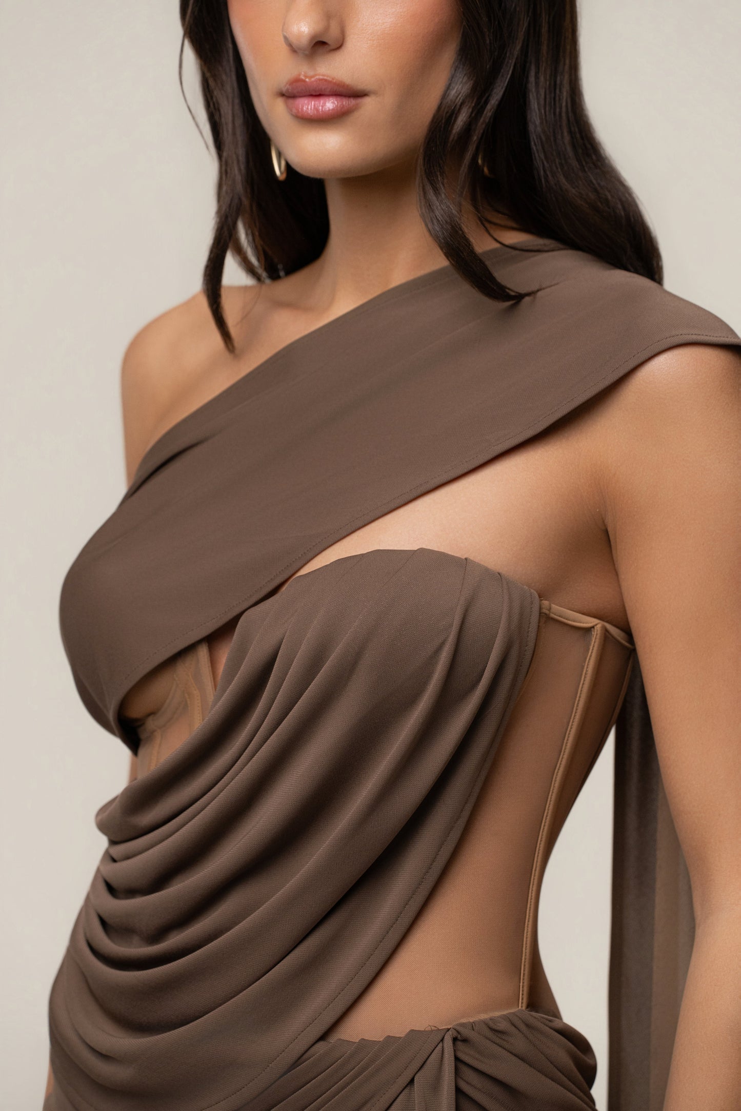 Dark Taupe Empress of Hearts Maxi Gown