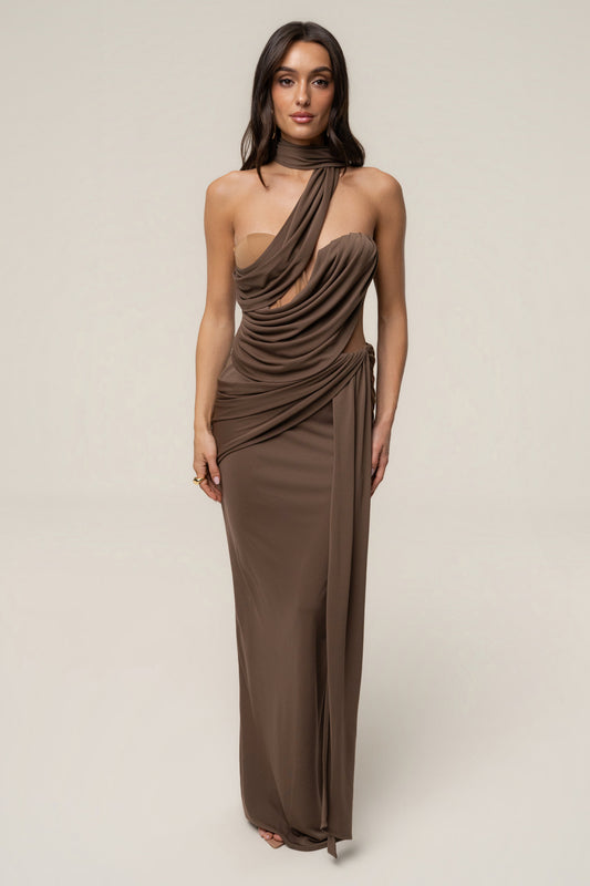 Dark Taupe Empress of Hearts Maxi Gown