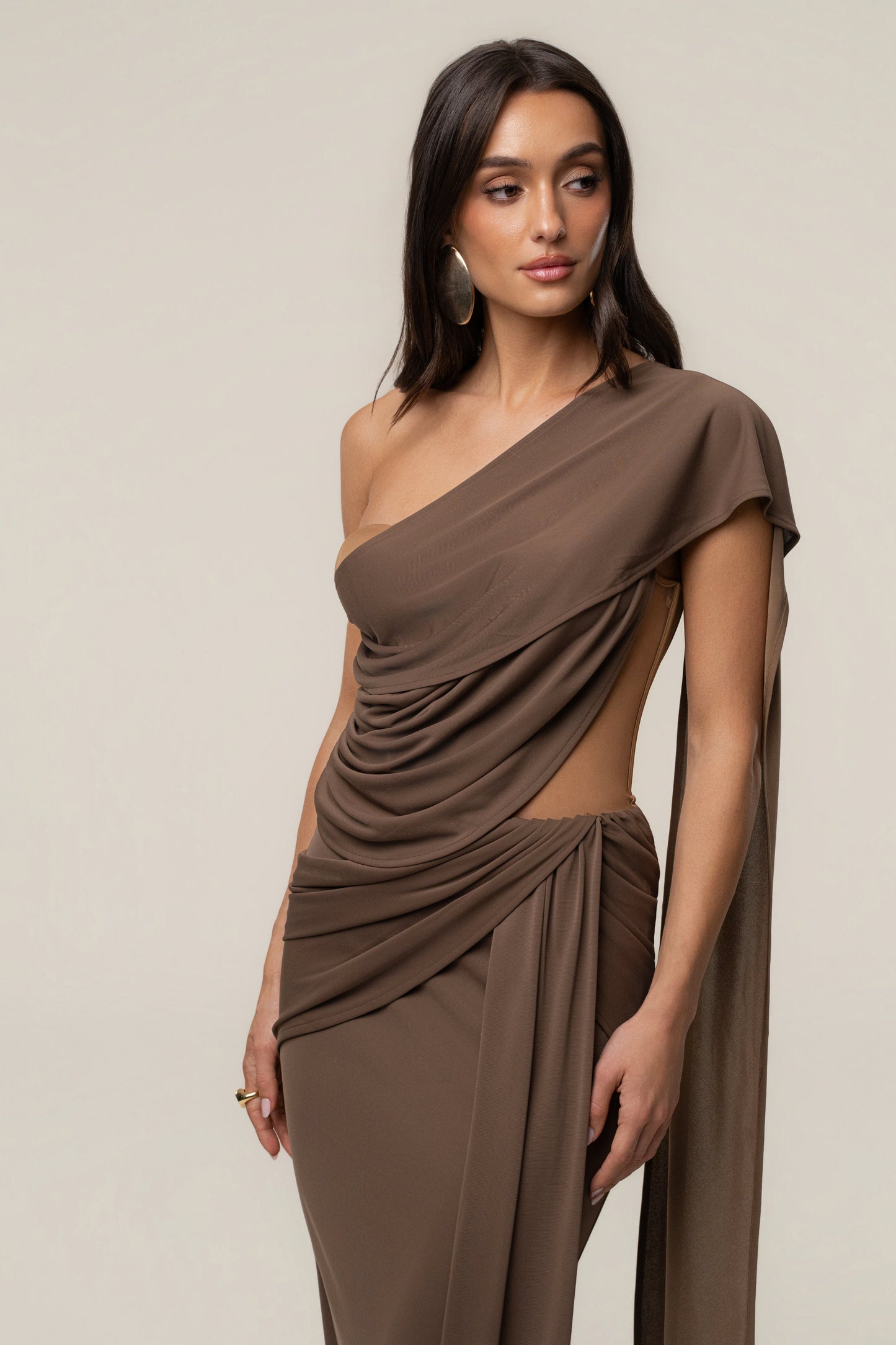 Dark Taupe Empress of Hearts Maxi Gown