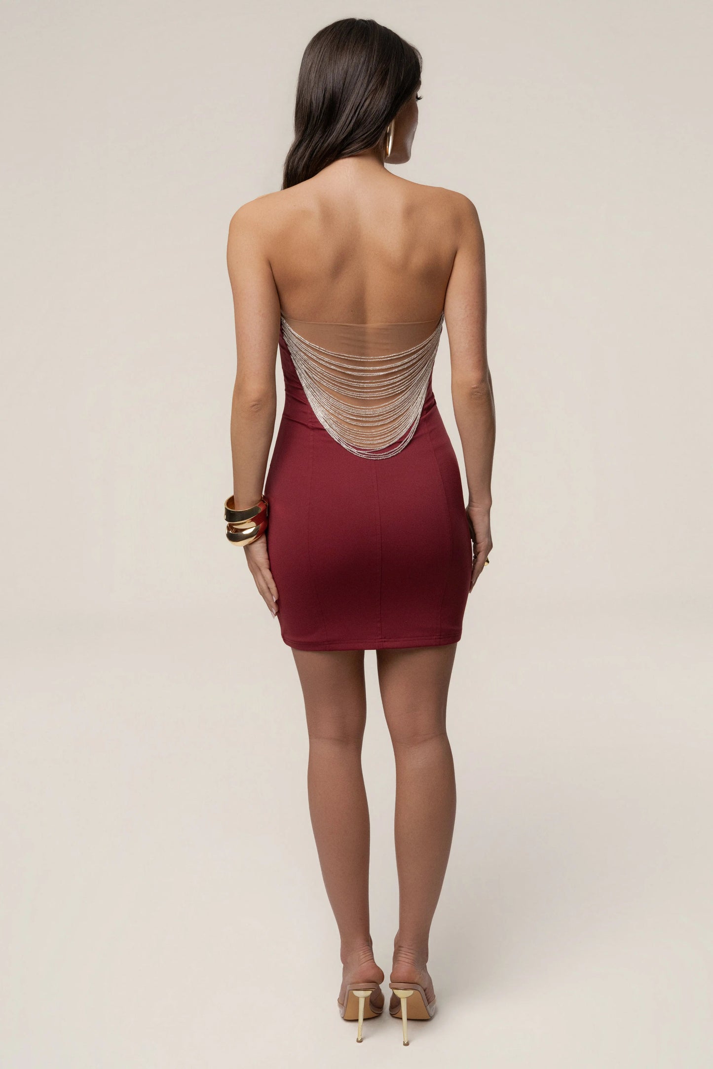 Burgundy Gilded Radiance Mini Dress