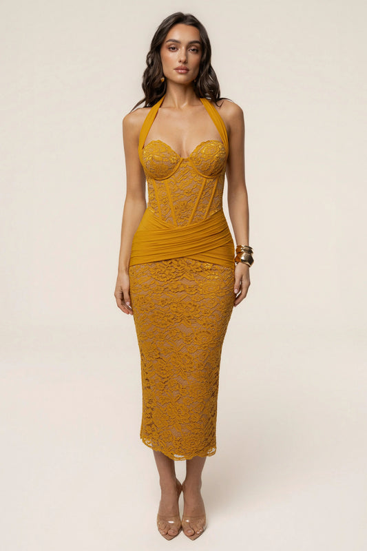 PRE-ORDER Yellow Royal Romance Halter Dress