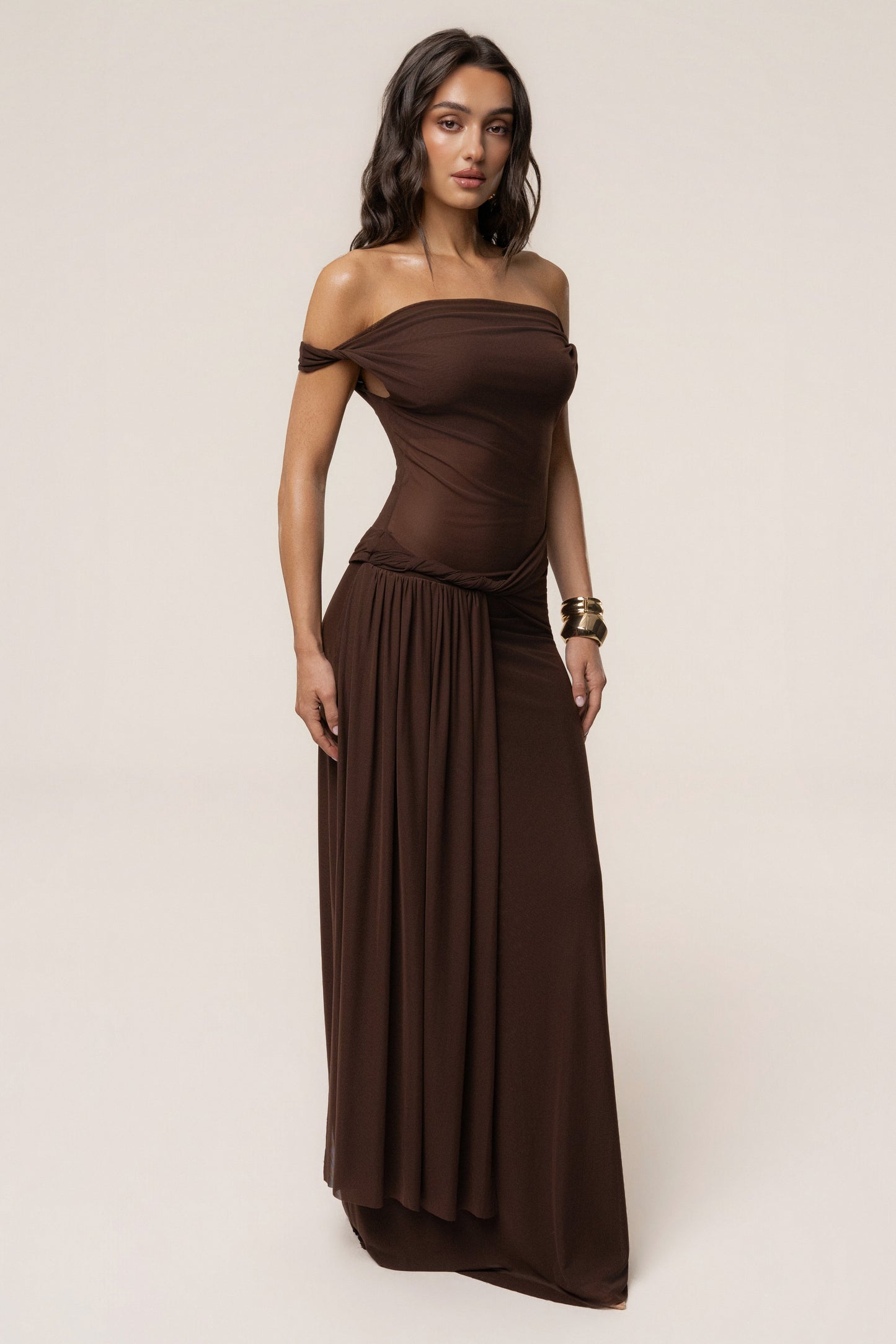 Brown Serenity Drape Gown