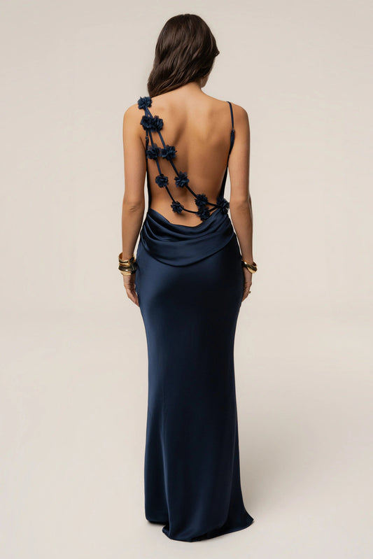 PRE-ORDER Navy Down The Aisle Satin Gown