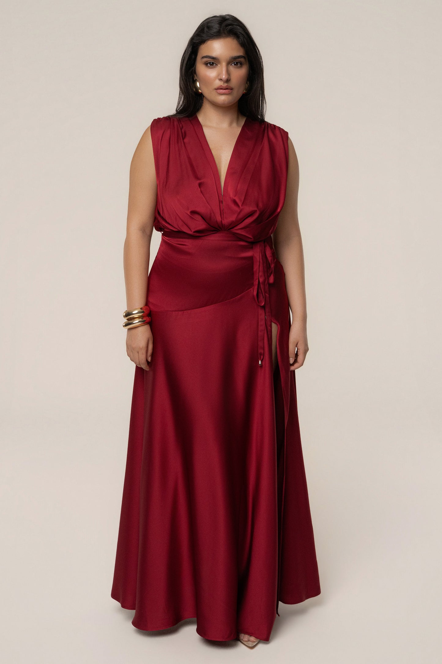 Red Amalia Satin Maxi Dress