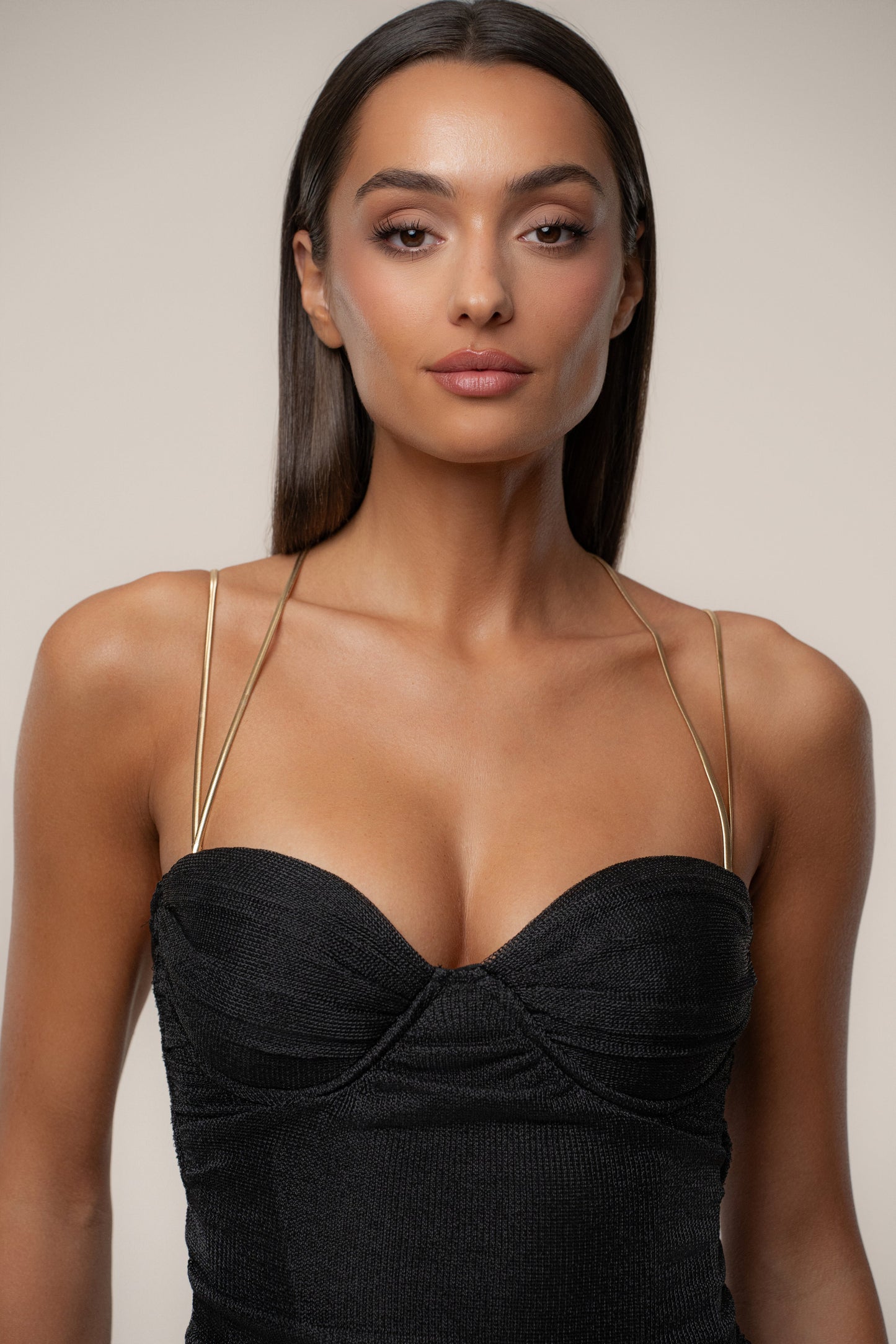 Black Ruched Metallic Maxi Dress