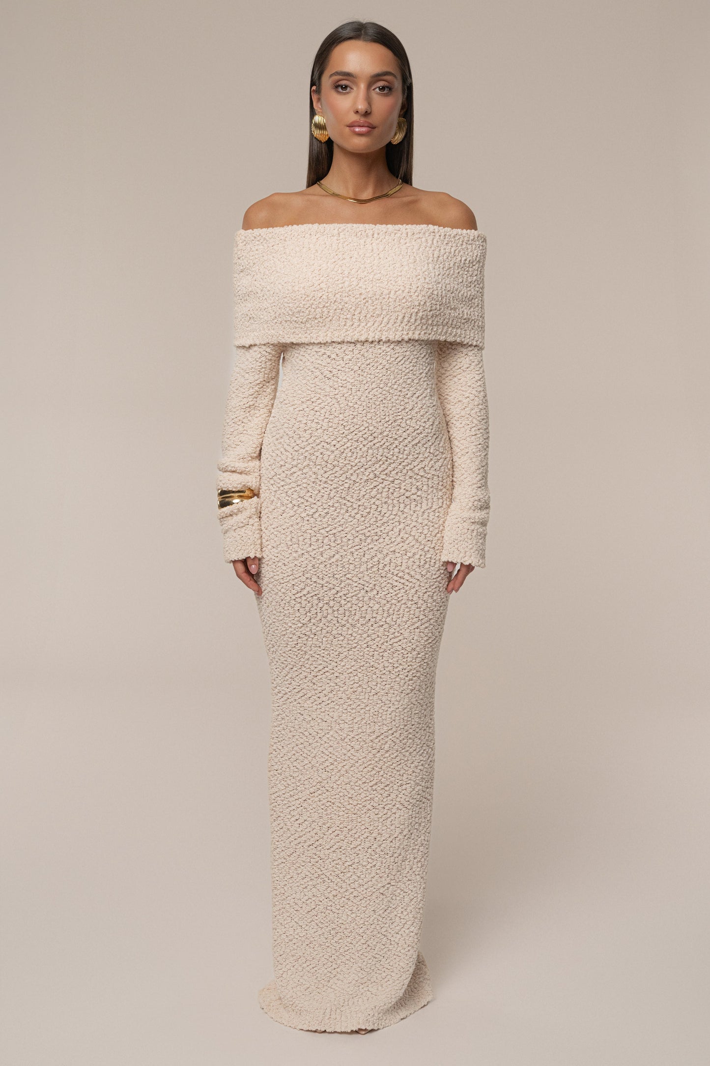 Cream Olivea Knit Maxi Dress
