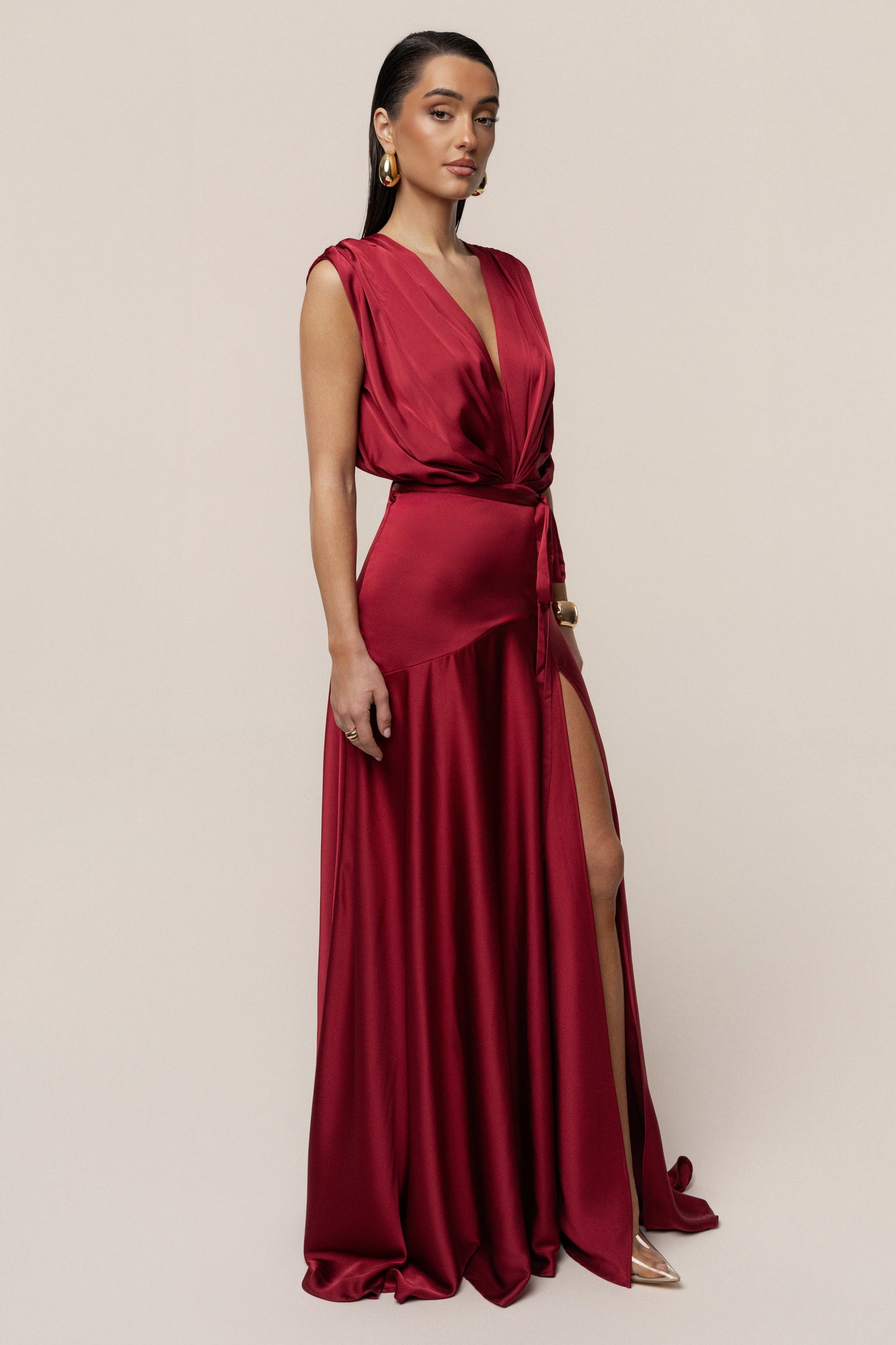 Red Amalia Satin Maxi Dress