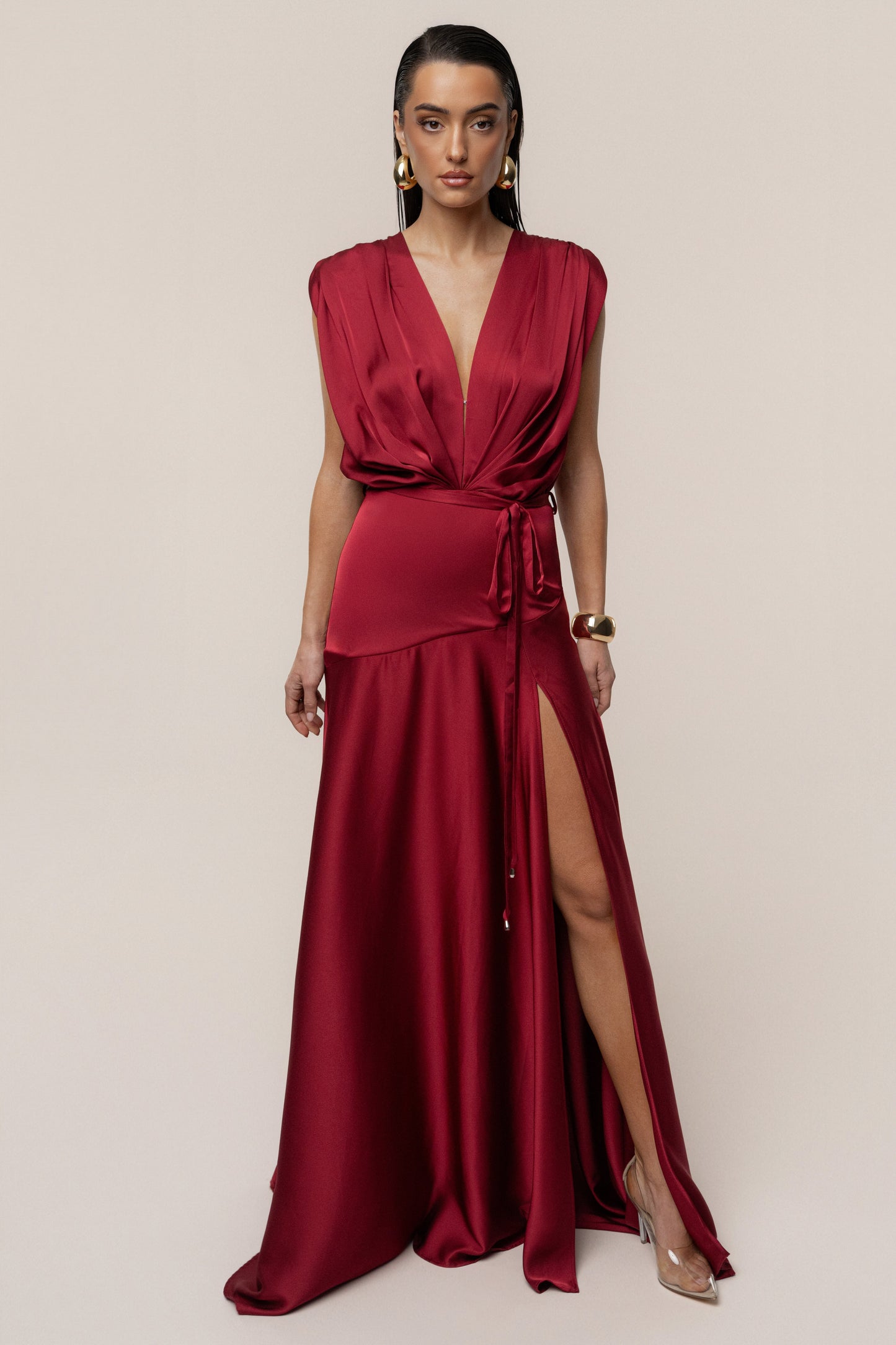 Red Amalia Satin Maxi Dress