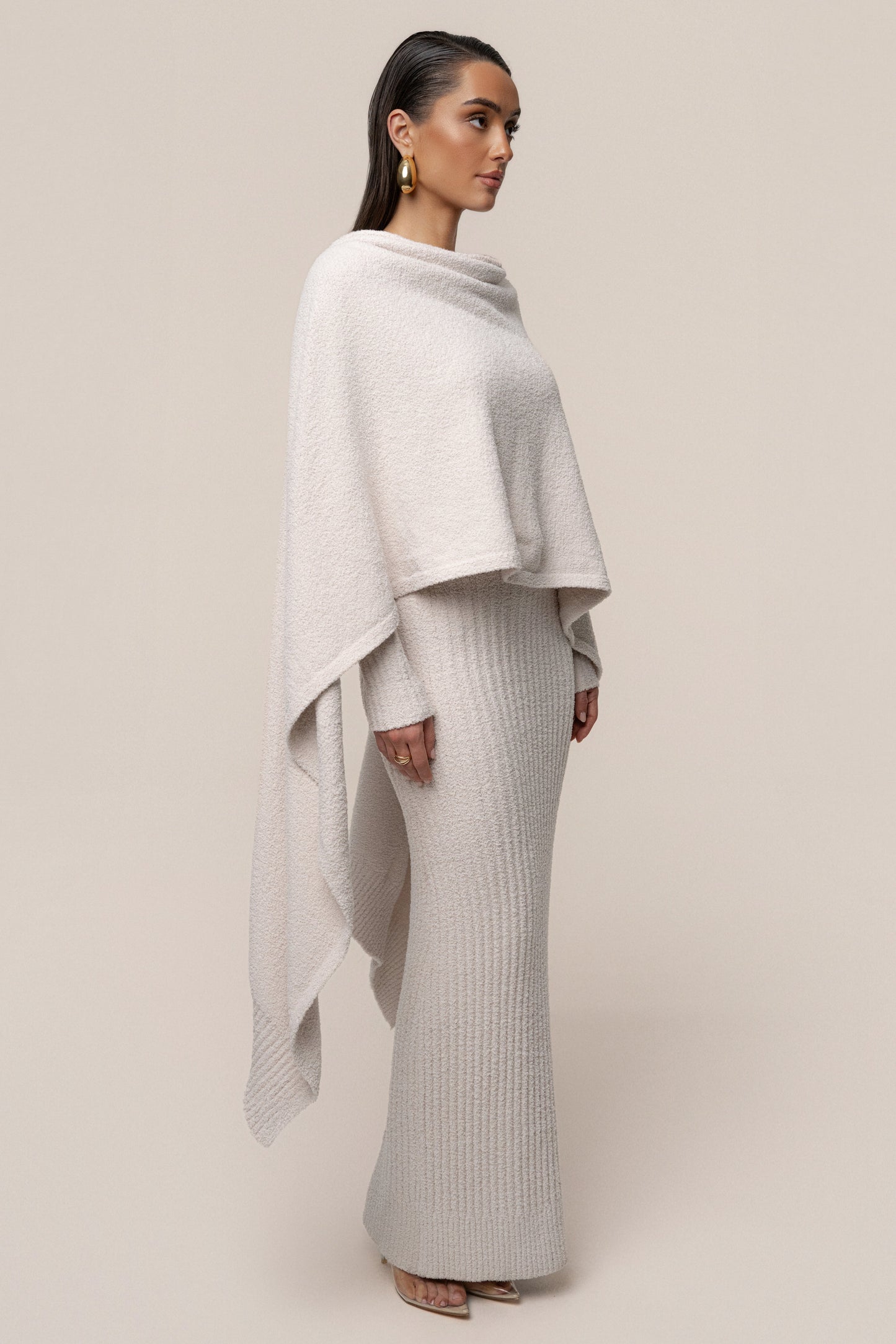 Cream First Class Ribbed Maxi Dress