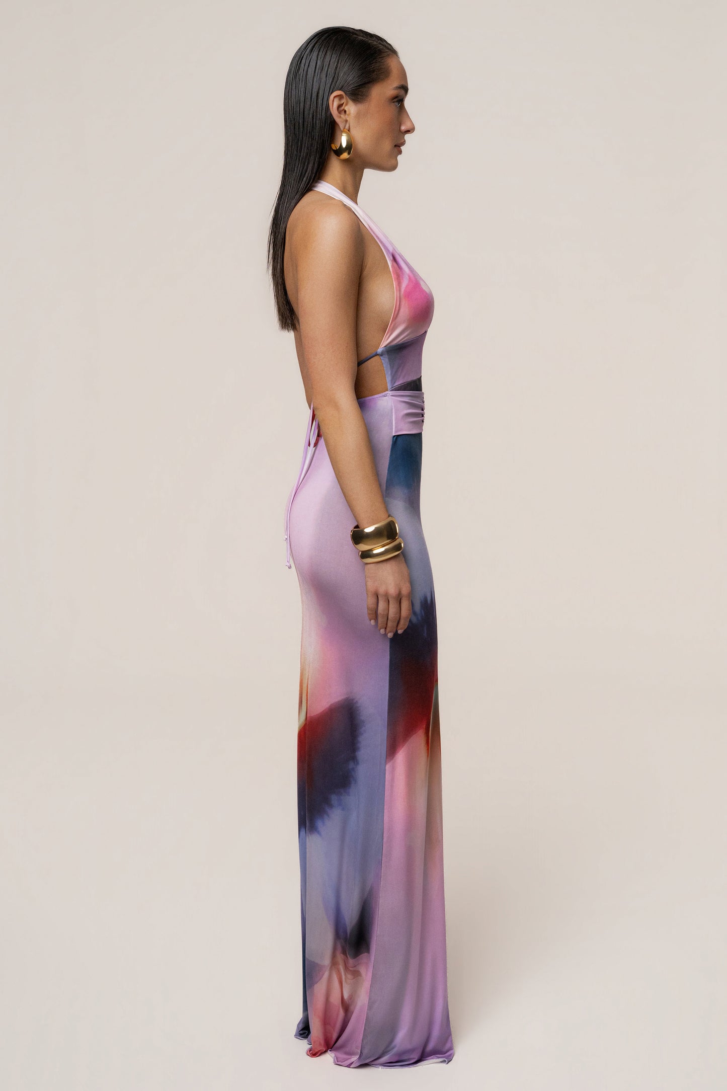 Purple Floral Blossom Print Maxi Dress