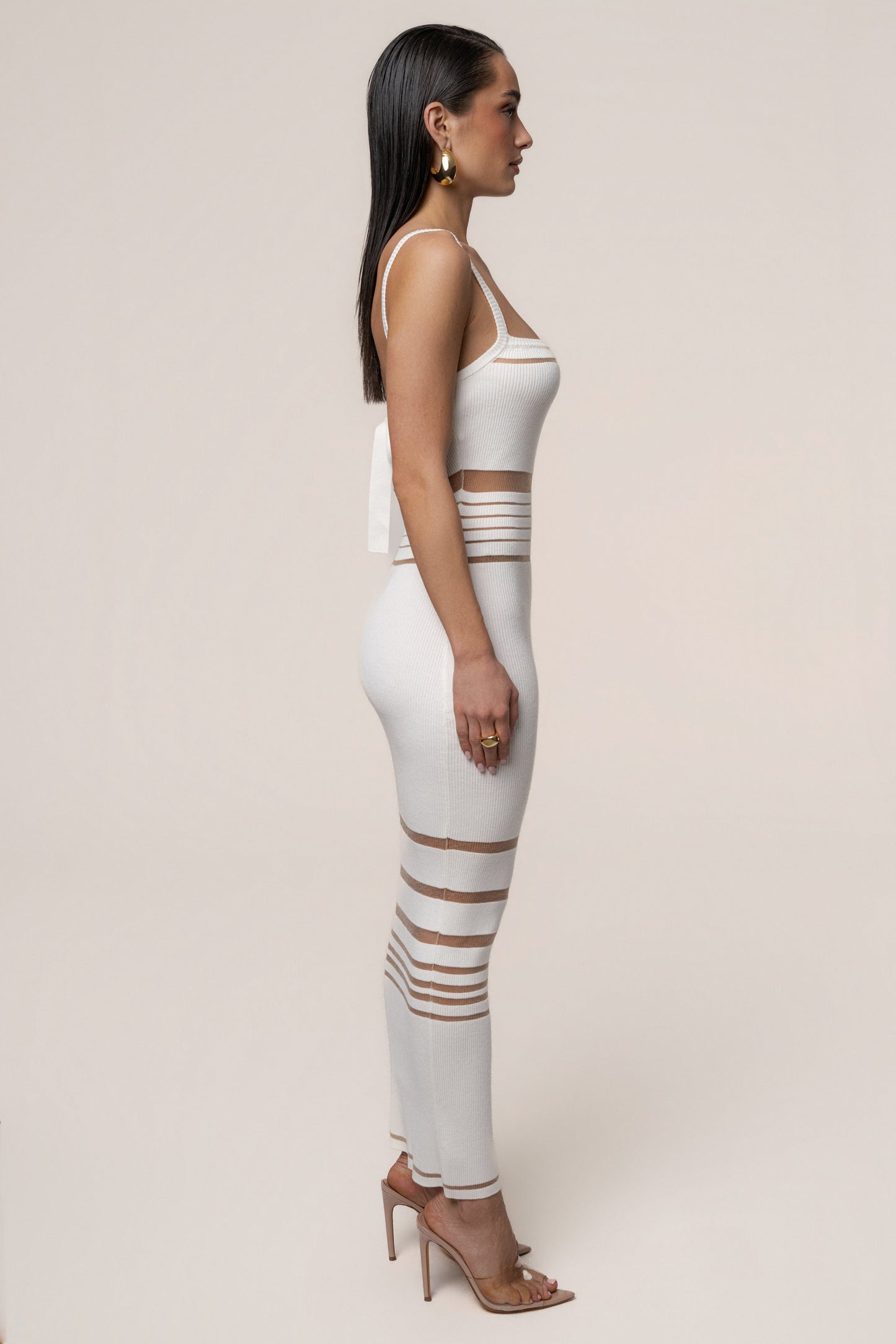 Ivory Striped Rib Knit Dress