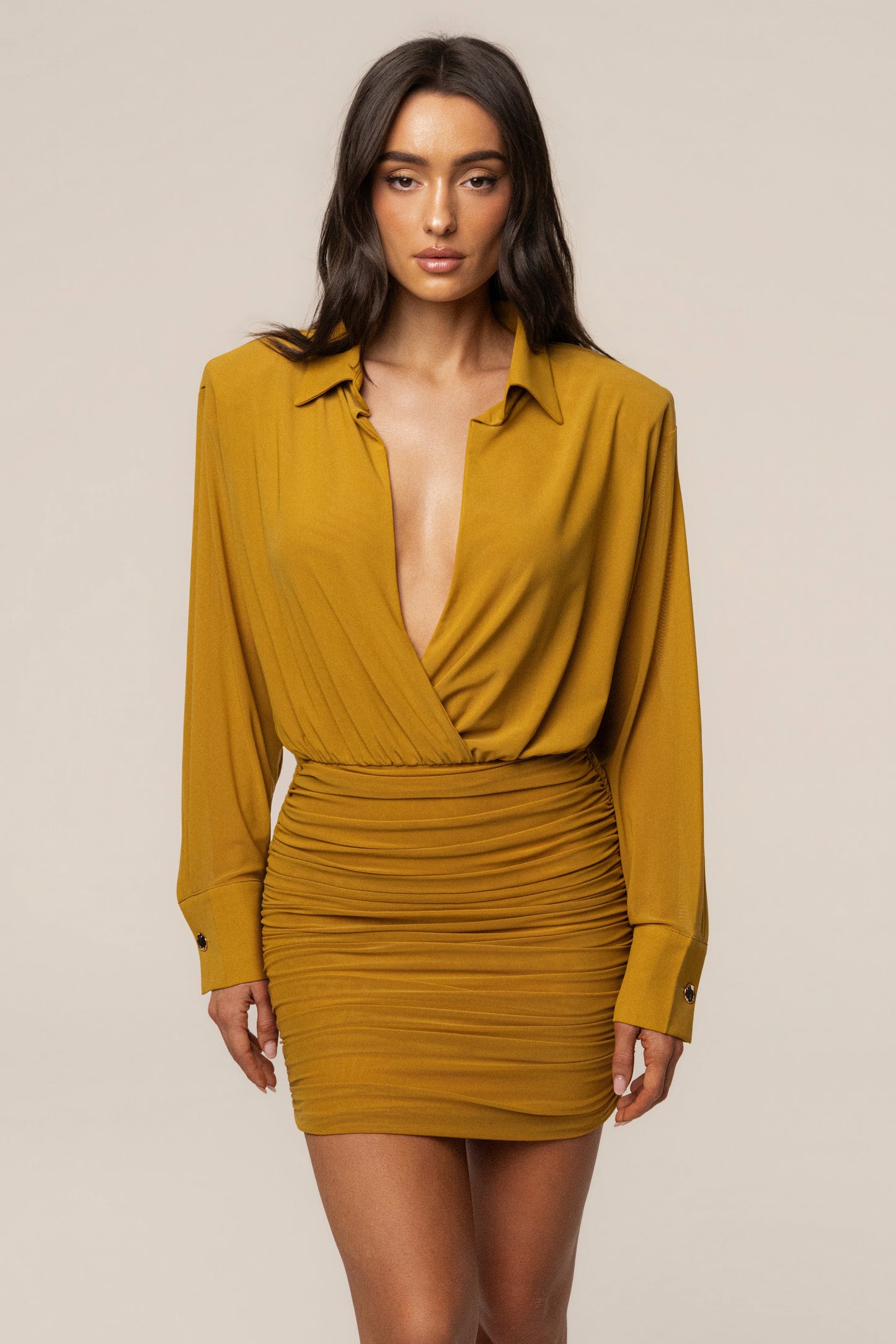 Lime Leah Plunge Mini Dress