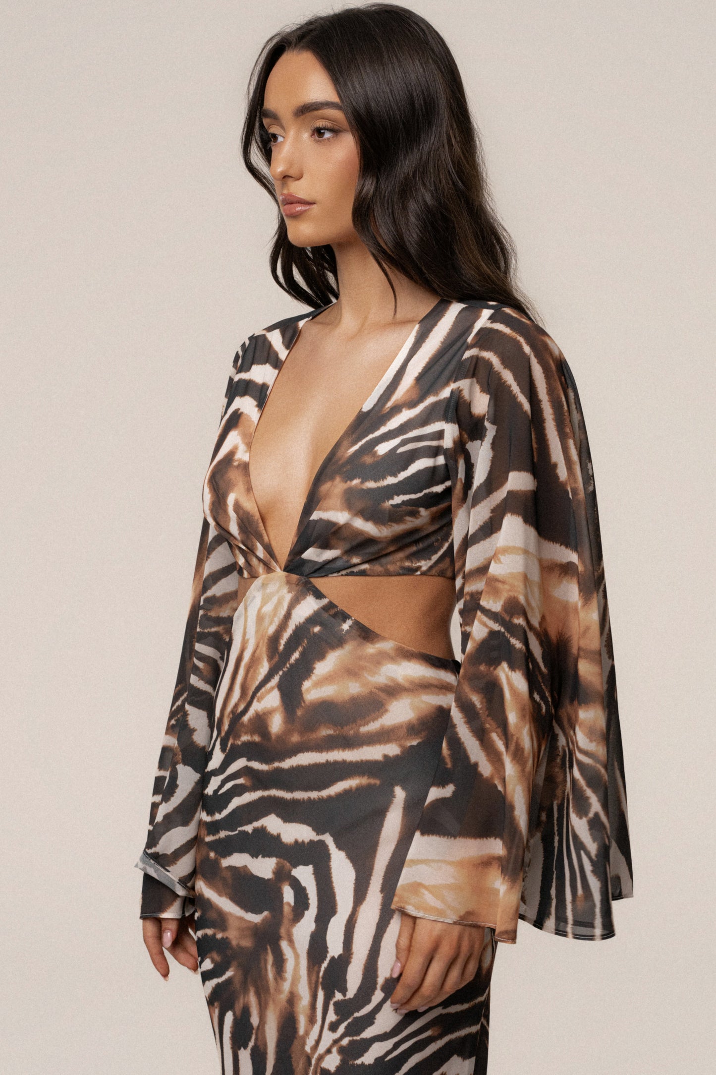 Brown Zebra Instincts Print Maxi Dress