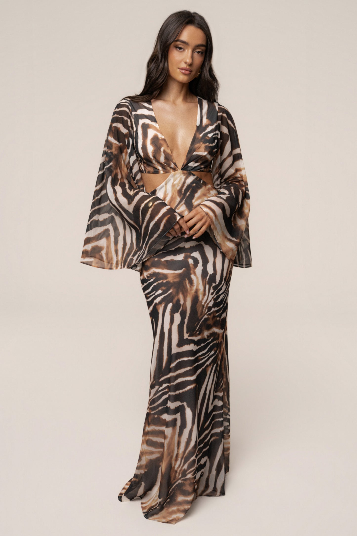 Brown Zebra Instincts Print Maxi Dress