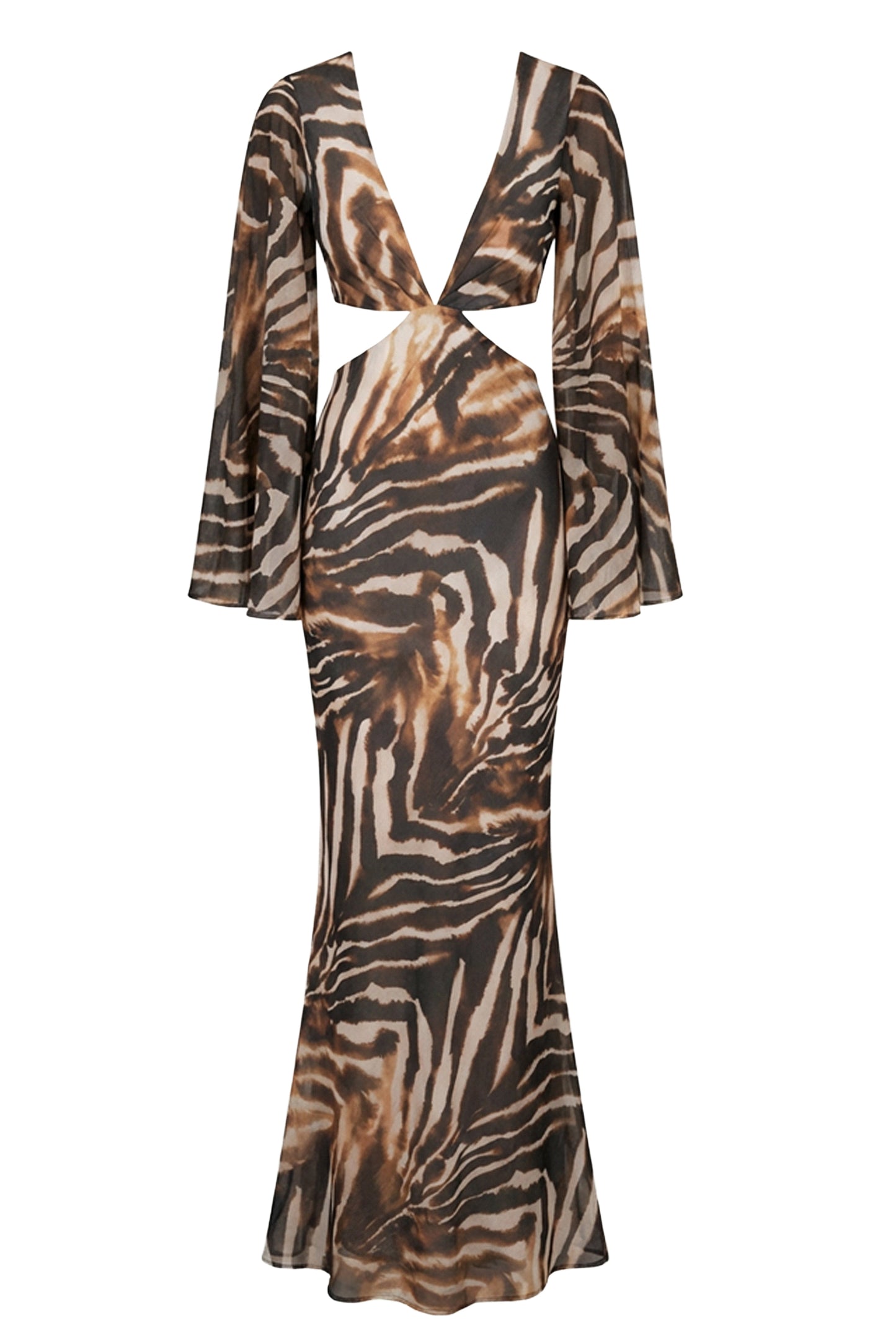 Brown Zebra Instincts Print Maxi Dress