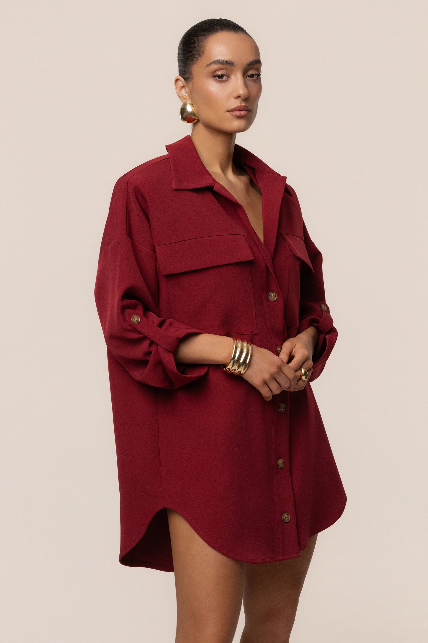 Burgundy Downtime Collared Shirt Dress