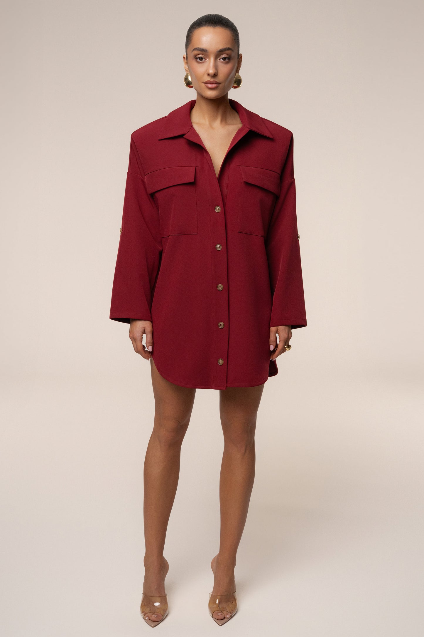 Burgundy Downtime Collared Shirt Dress