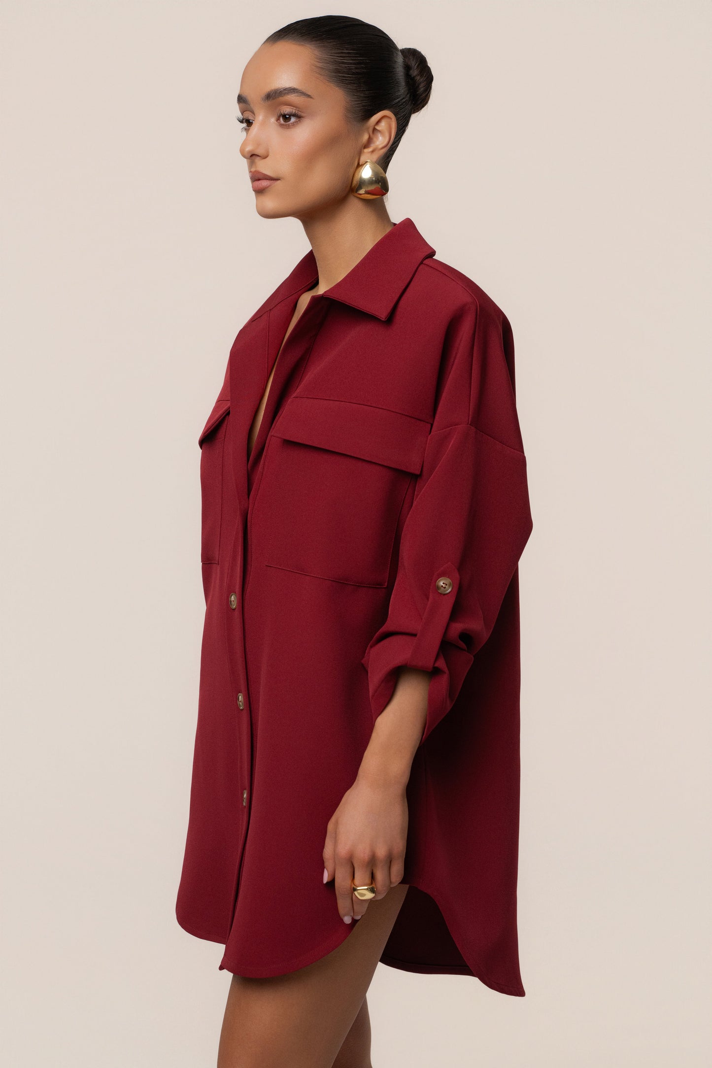 Burgundy Downtime Collared Shirt Dress