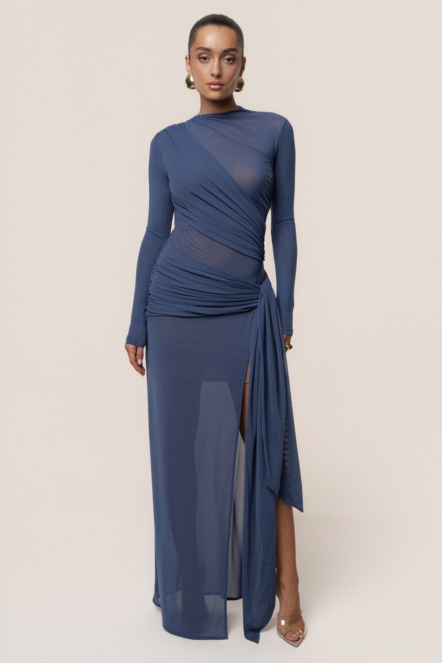 Navy Heatwave Mesh Maxi Dress