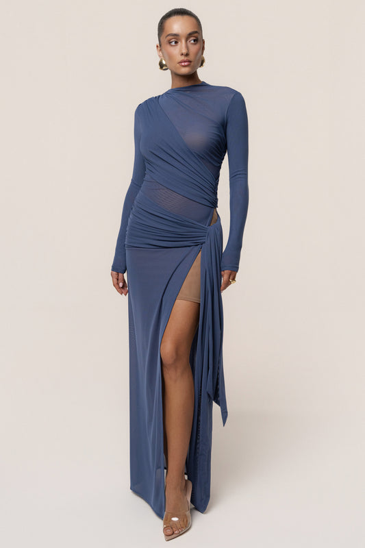 Navy Heatwave Mesh Maxi Dress