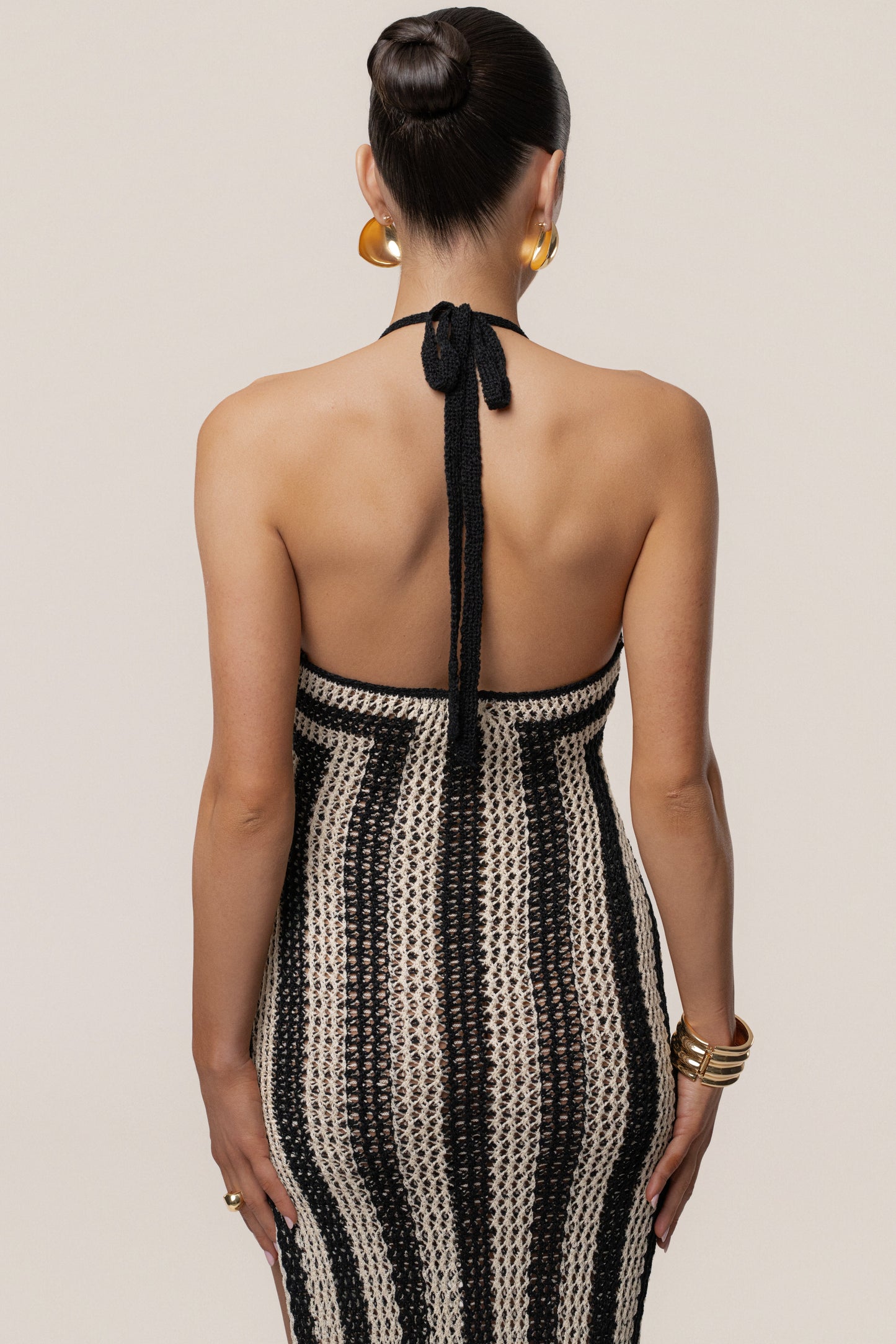 Black/Ivory Luz Halter Crochet Dress