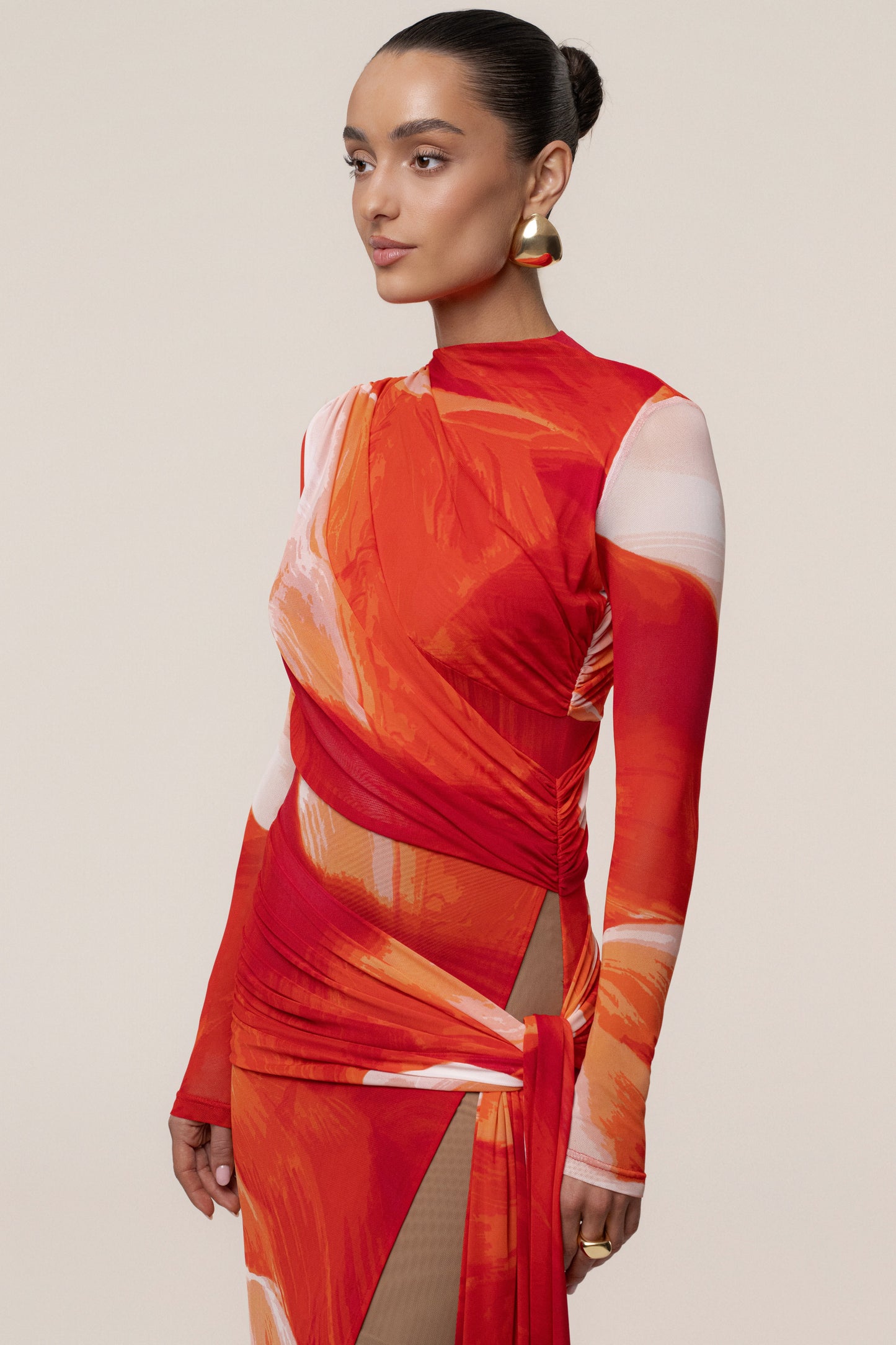 Sunset Red Heatwave Mesh Maxi Dress