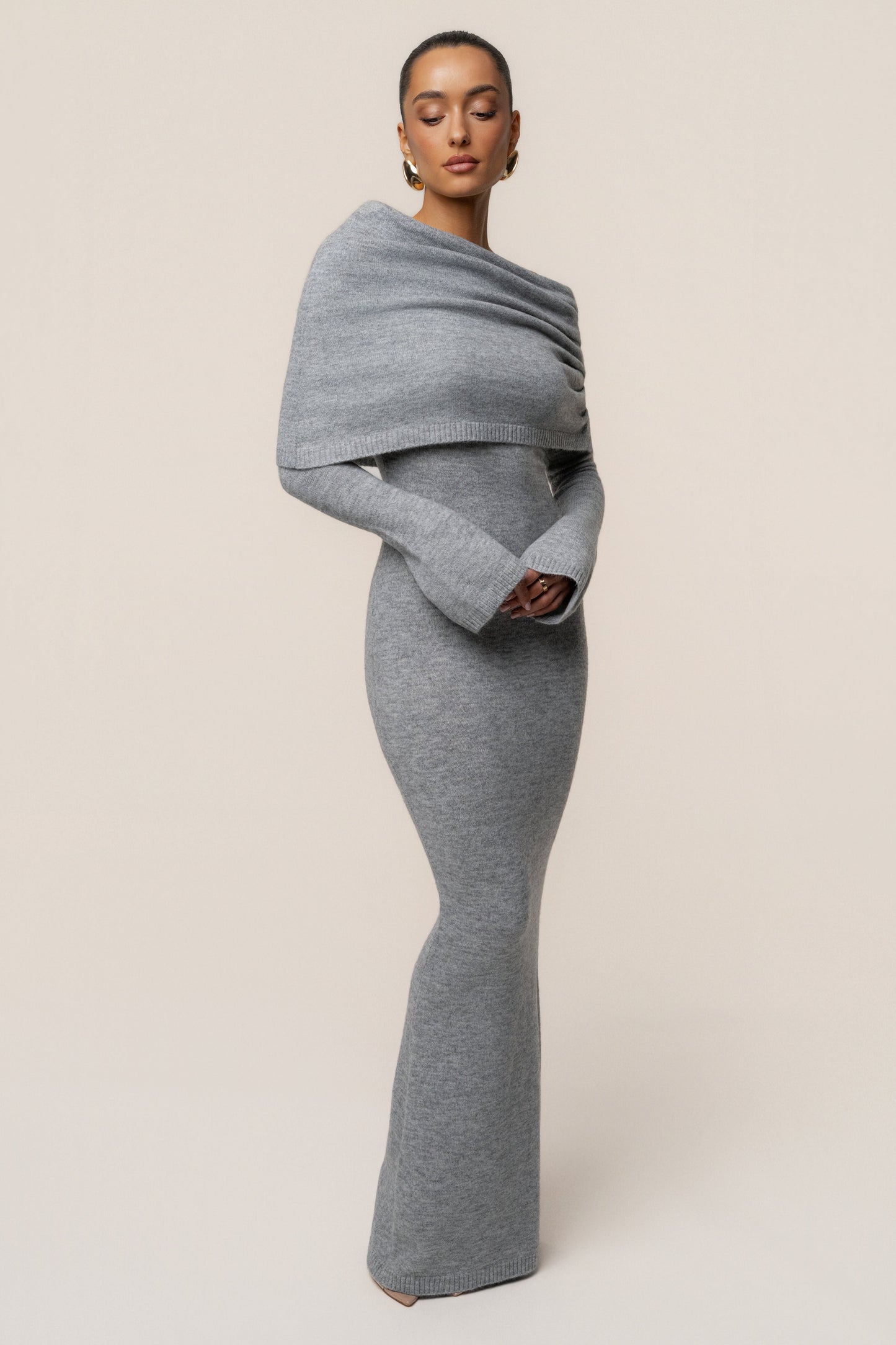 Grey Soft Haven Off-Shoulder Dress