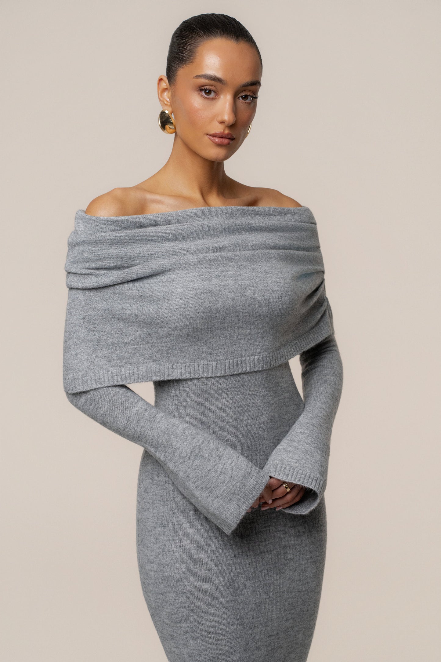 Grey Soft Haven Off-Shoulder Dress
