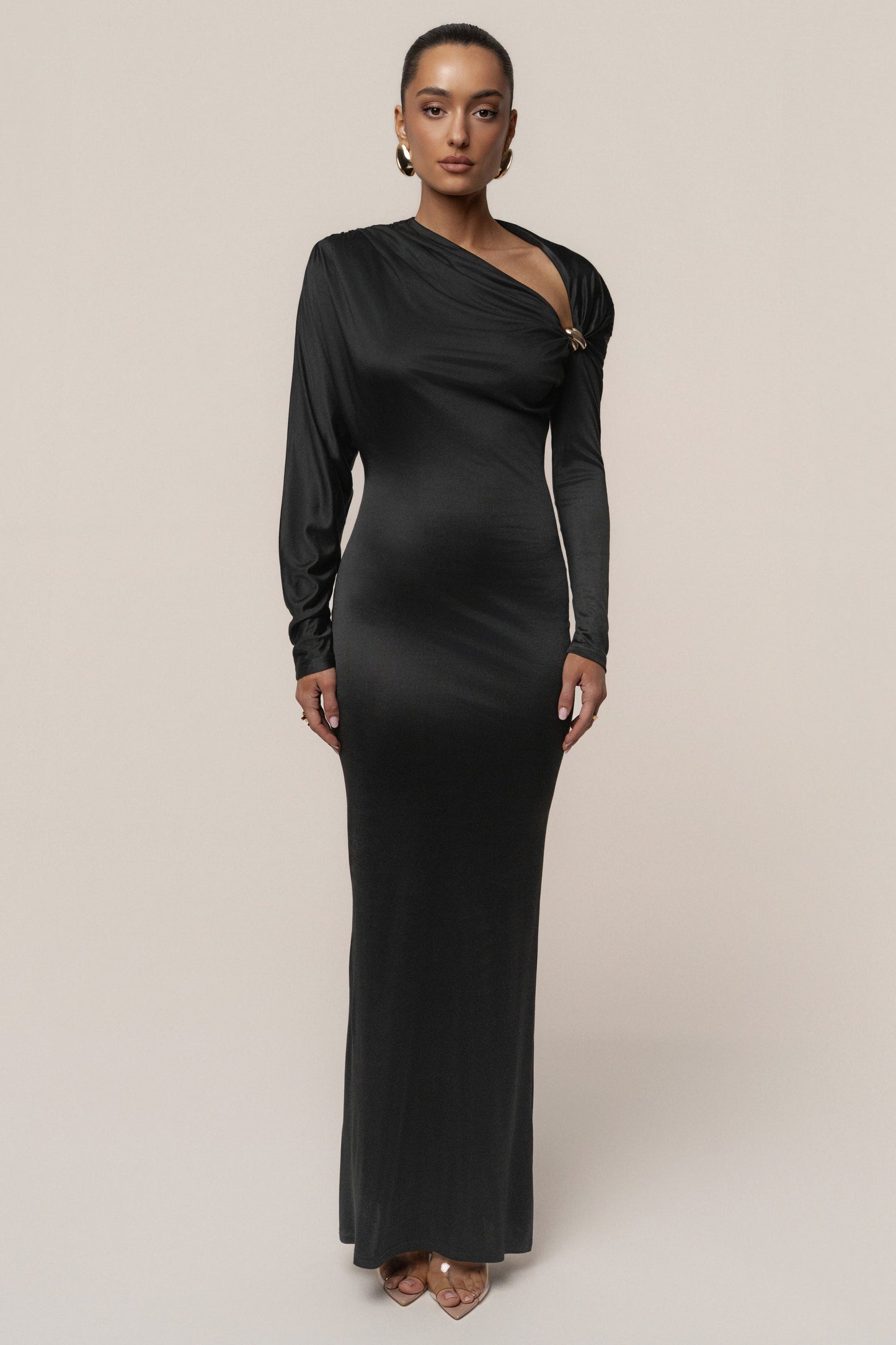 Black Glisten Slit Maxi Dress