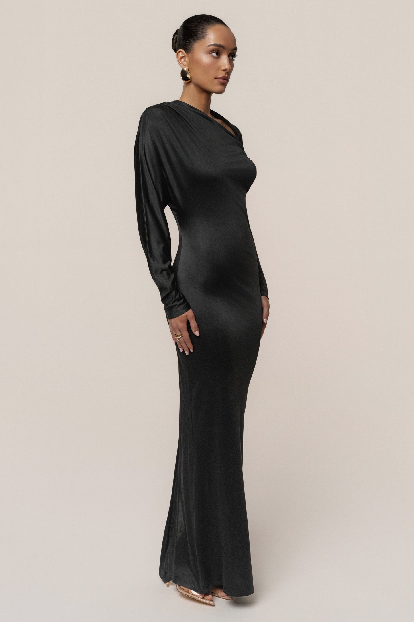 Black Glisten Slit Maxi Dress