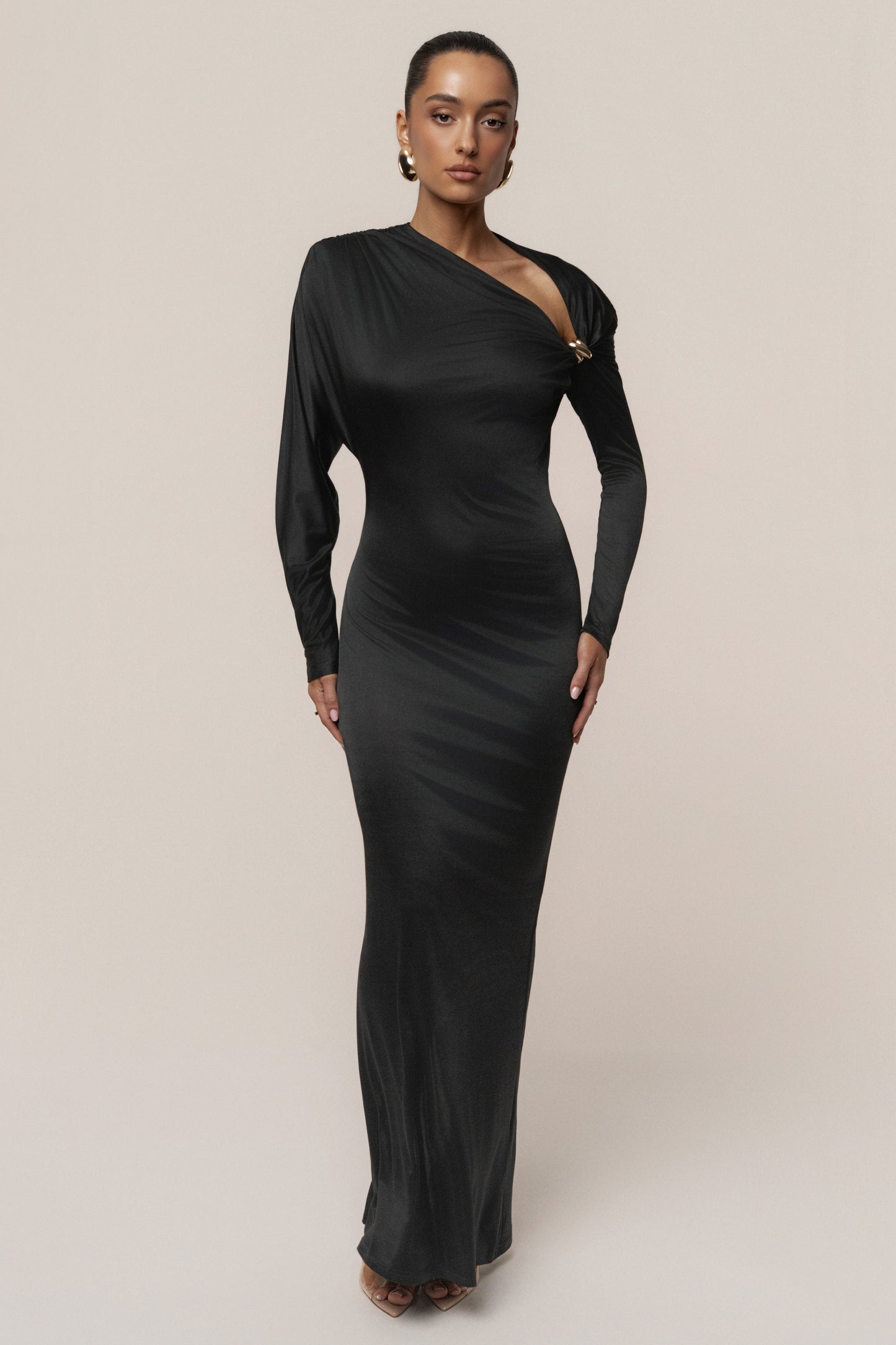 Black Glisten Slit Maxi Dress