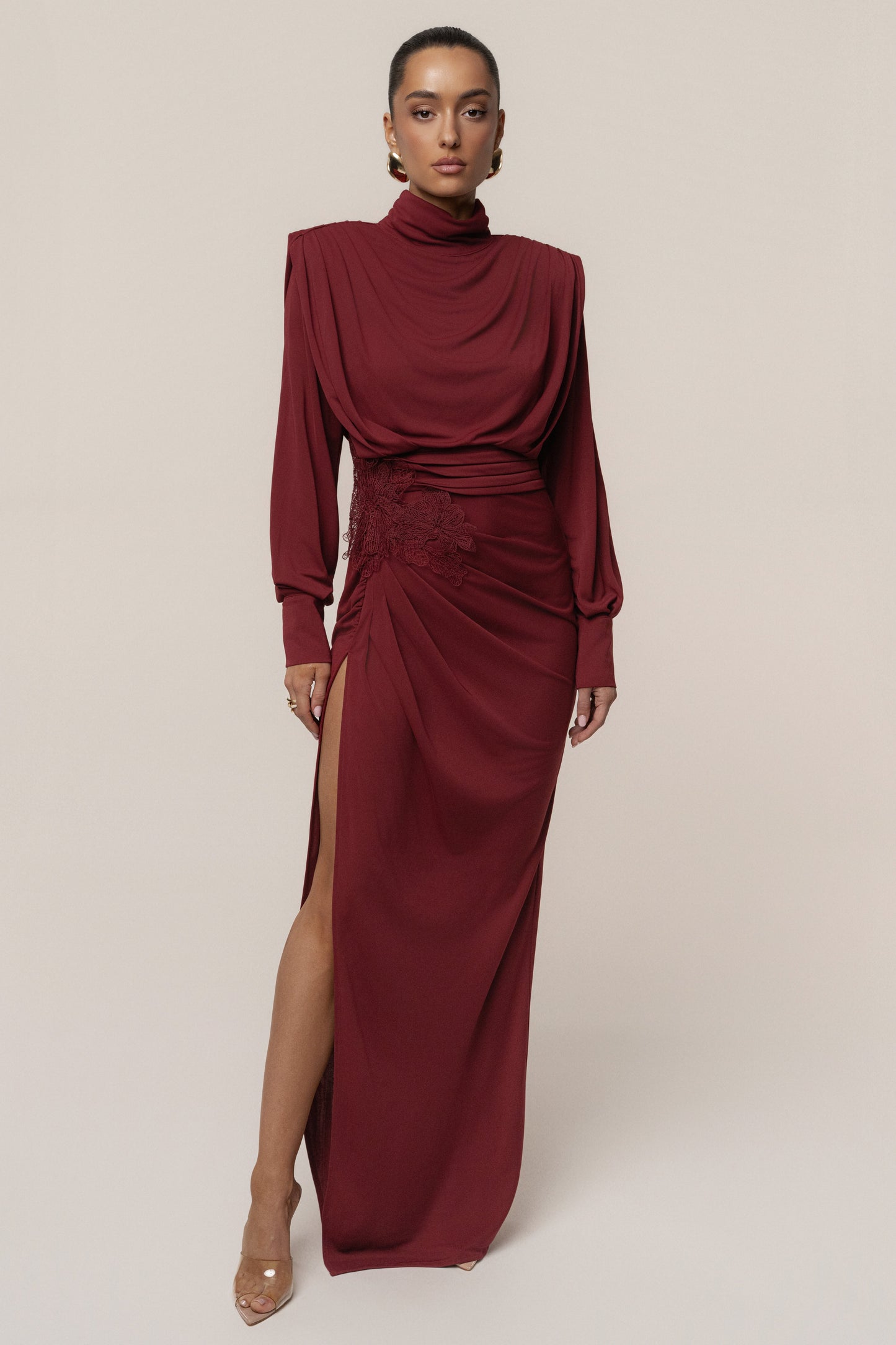 Burgundy Radiance Maxi Gown